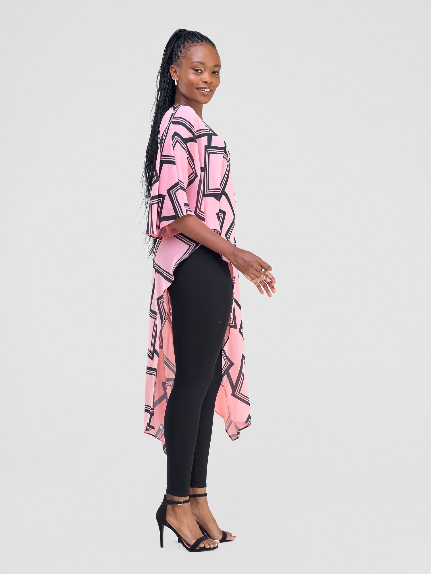 Vivo Amai Asymmetrical Cape - Pink / Black Biya Print
