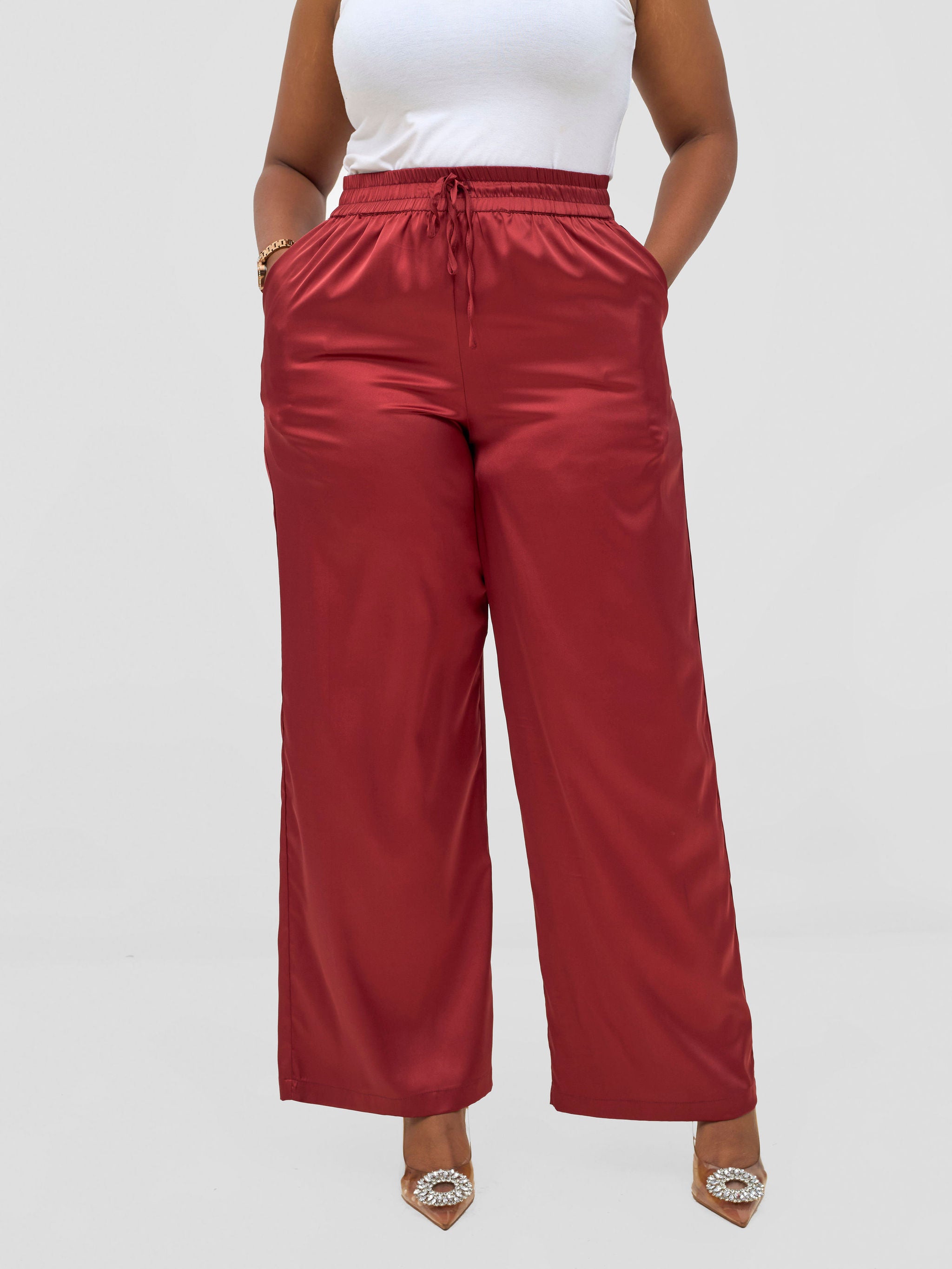 Vivo Ayah Satin Pants - Dark Red