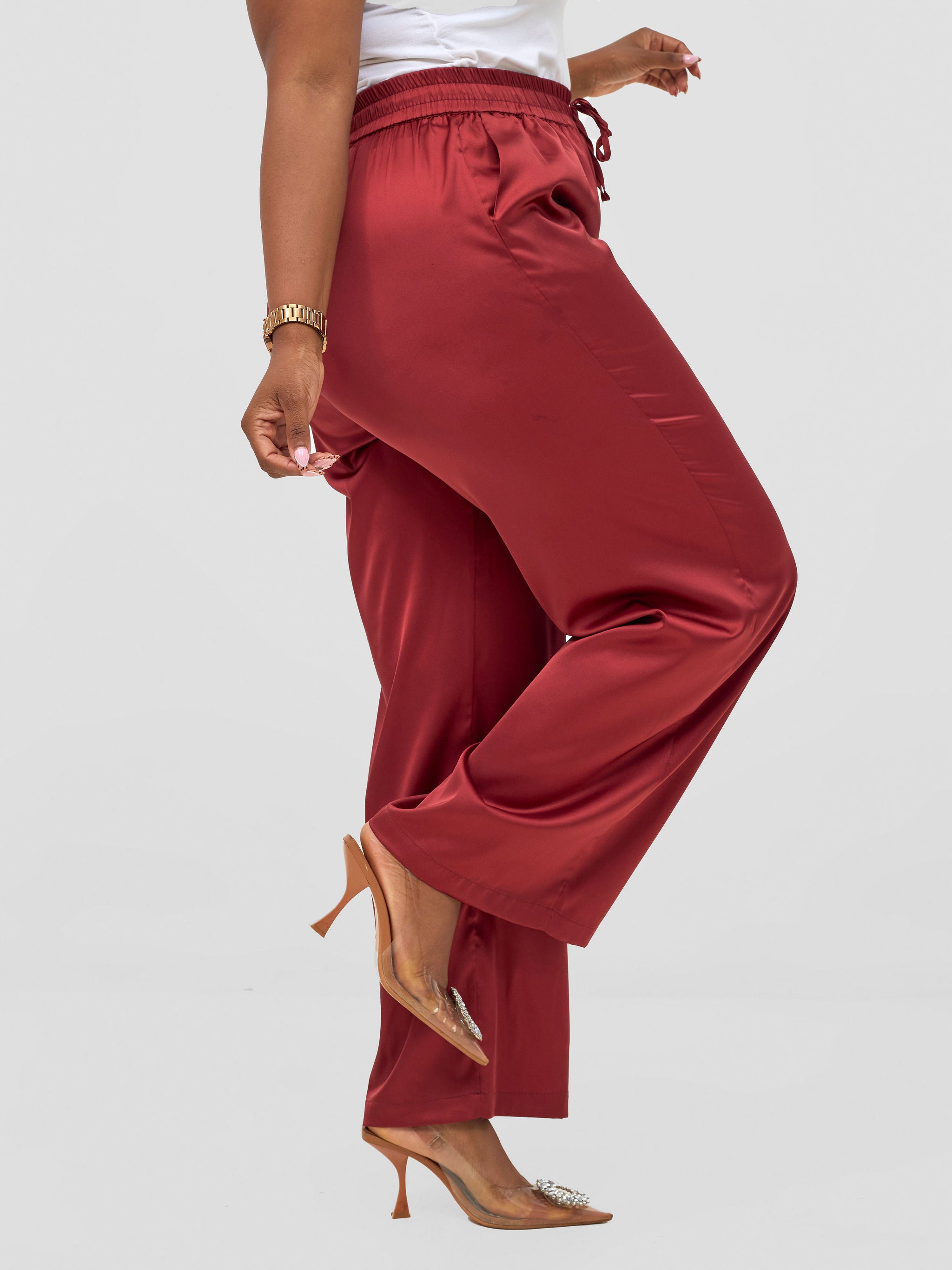 Vivo Ayah Satin Pants - Dark Red