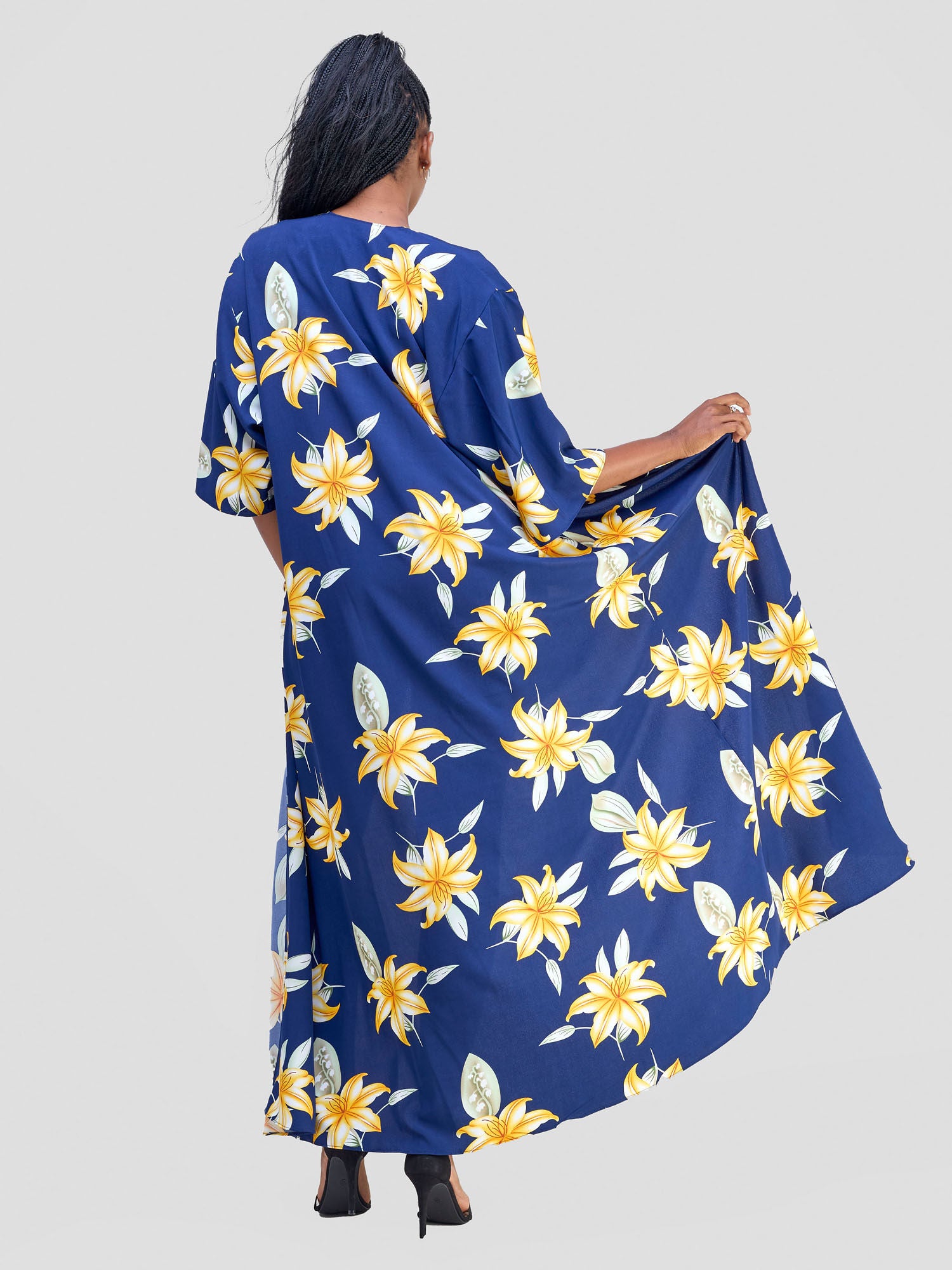 Vivo Alek 3/4 Sleeve A-Line Kimono - Navy / Orange Aber Print