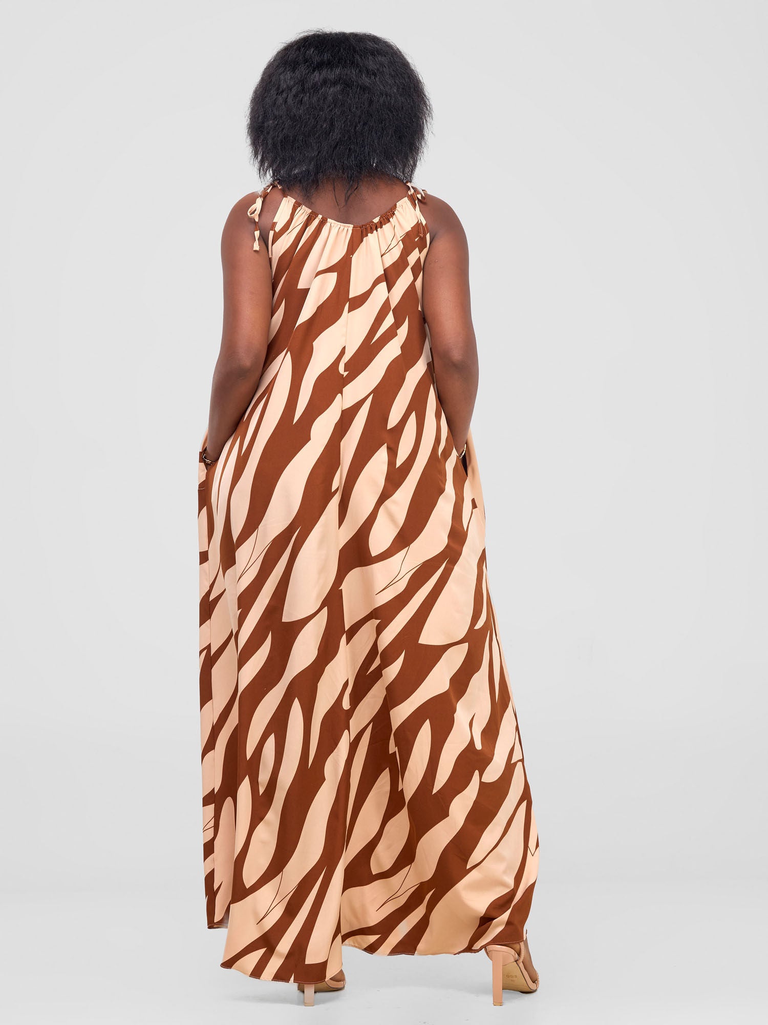 Vivo Maisha Strappy Maxi Dress - Brown / Beige