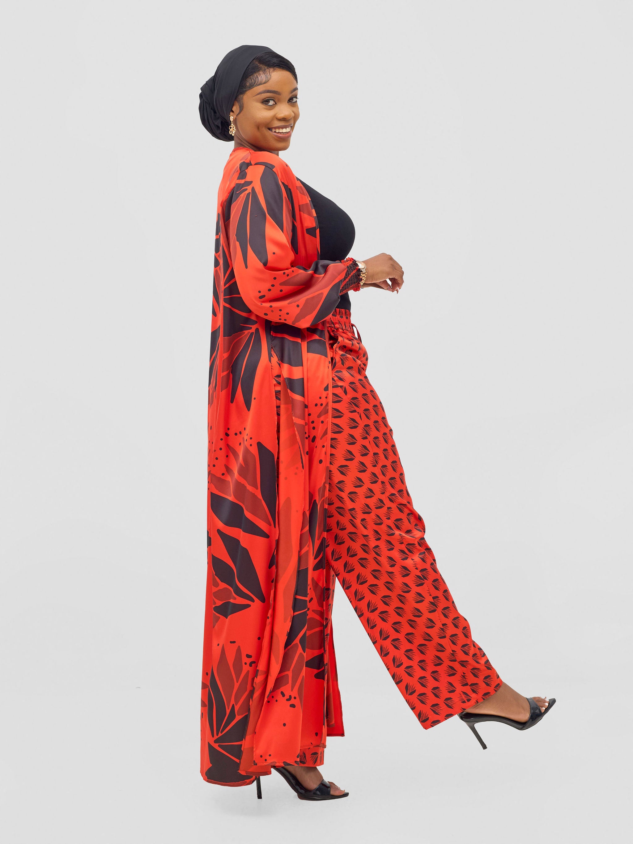 Vivo Ayah Kimono - Orange / Black Tullu Print