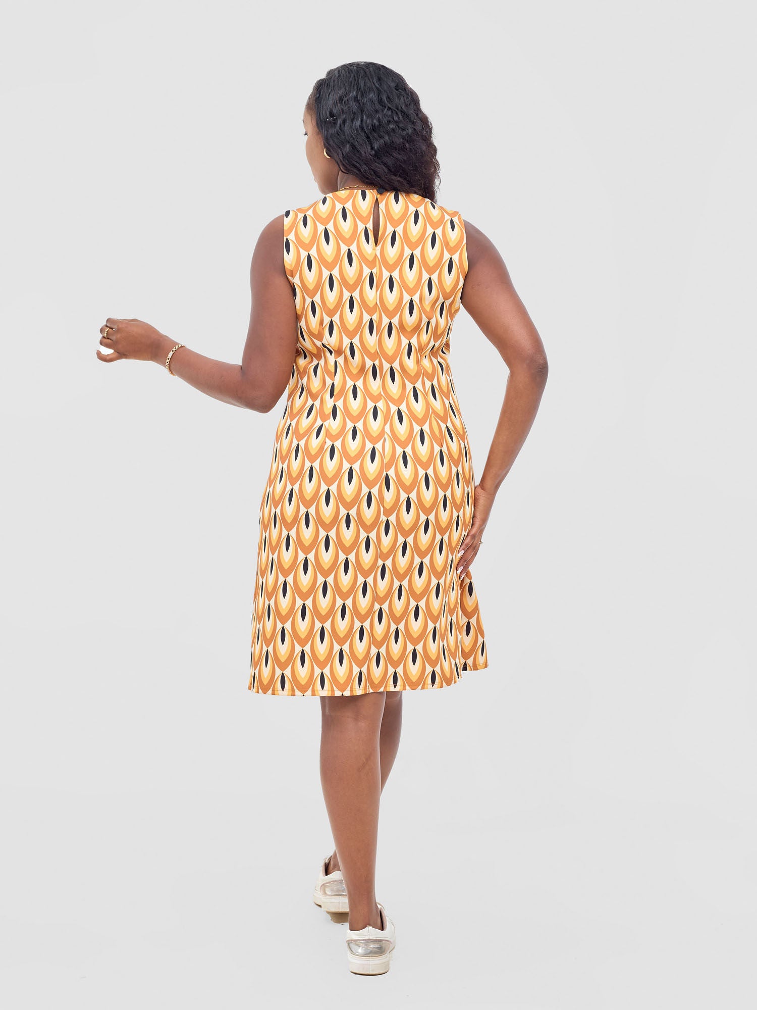 Vivo Mandla Side Flap A-Line Dress - Beige / Rust Manla Print