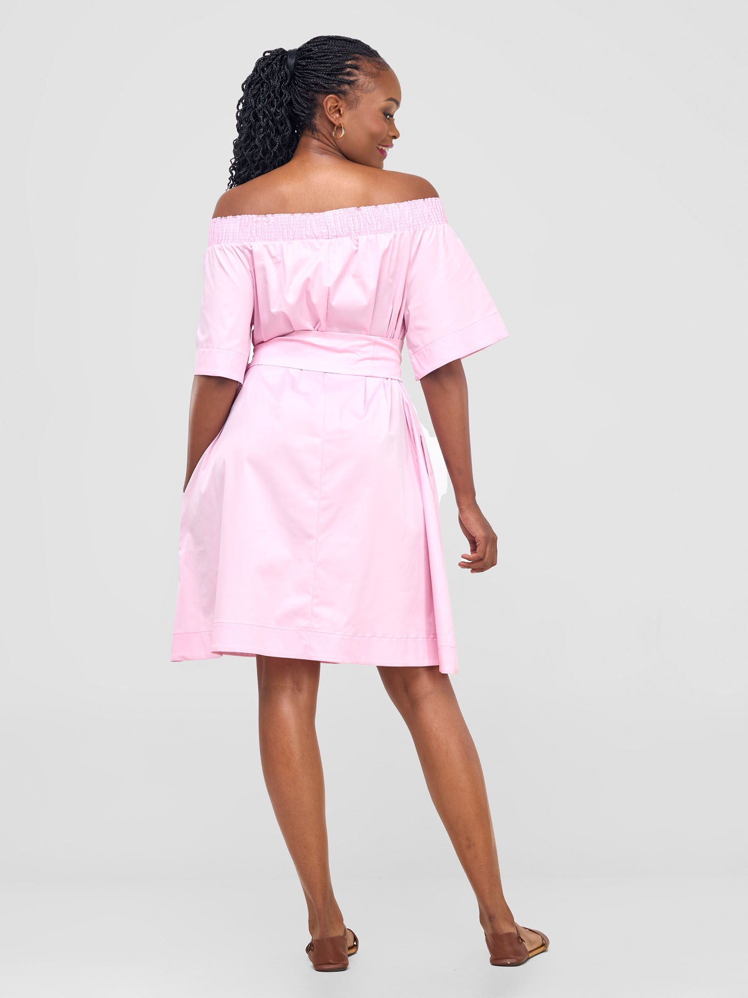 Safari Zene Off Shoulder Dress - Pink