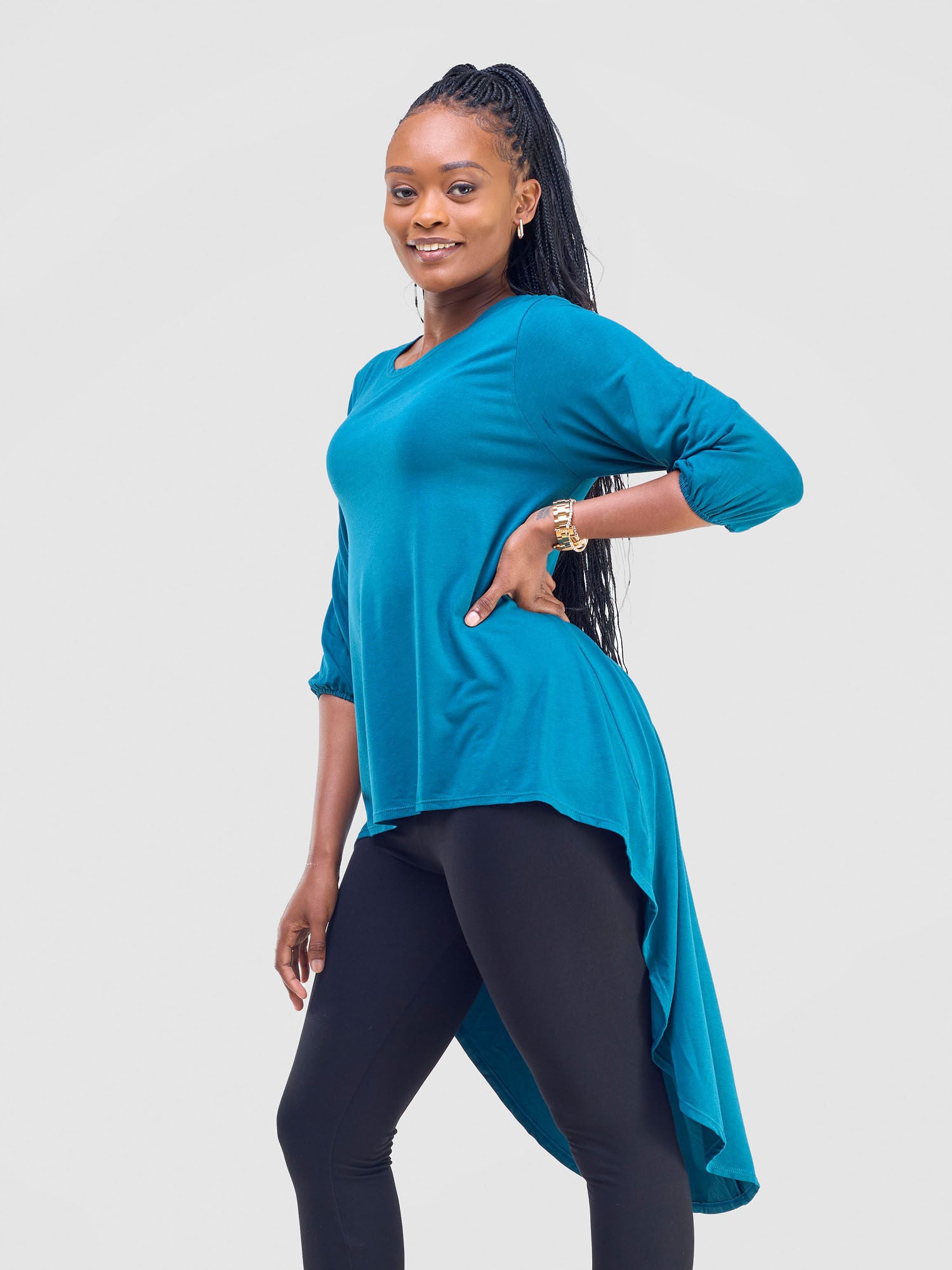 Vivo Basic Nalia High Low Jersey Top - Teal