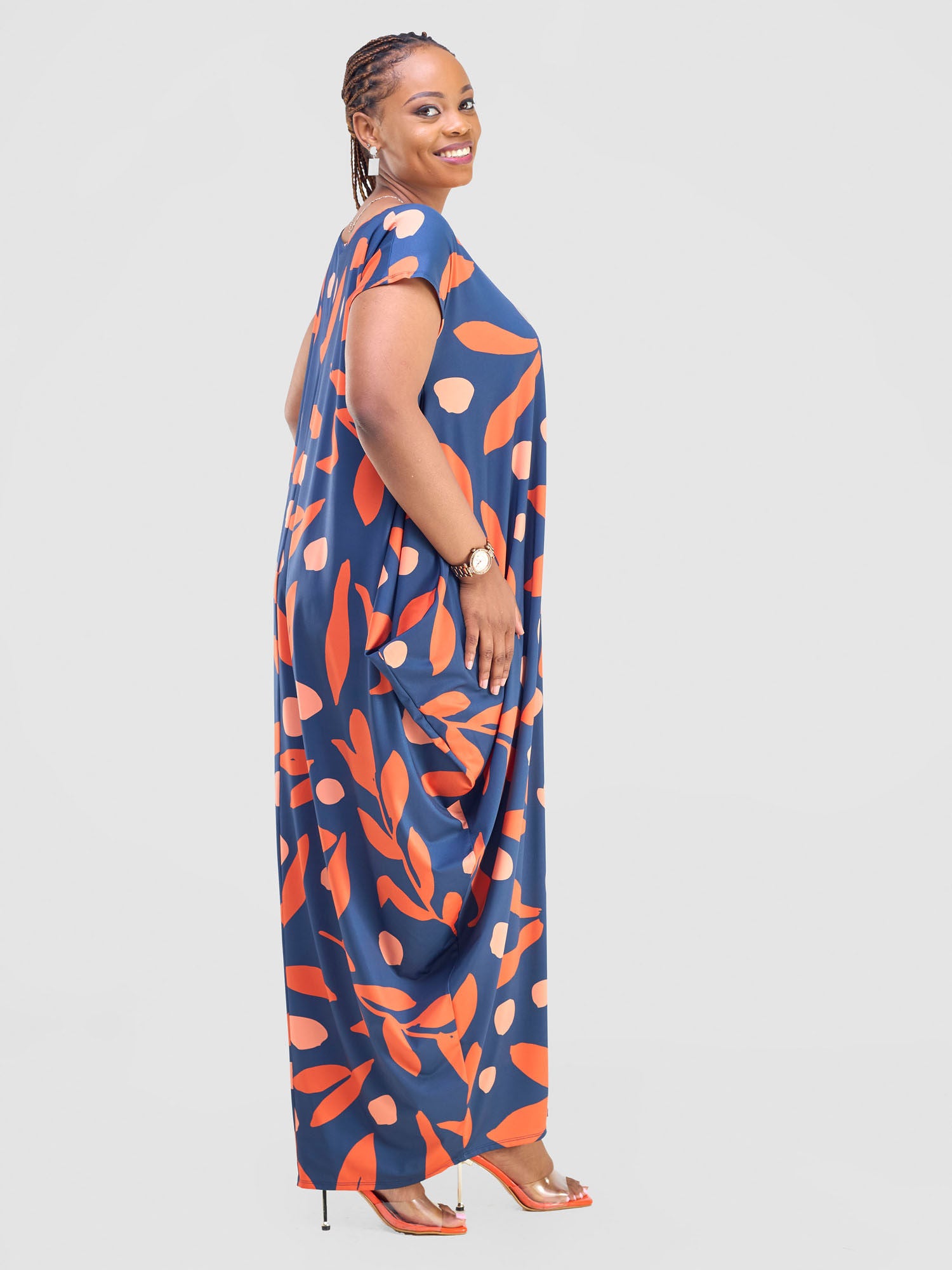 Vivo Fimi Drop Shoulder Maxi Dress - Navy Blue / Red Mbale Print