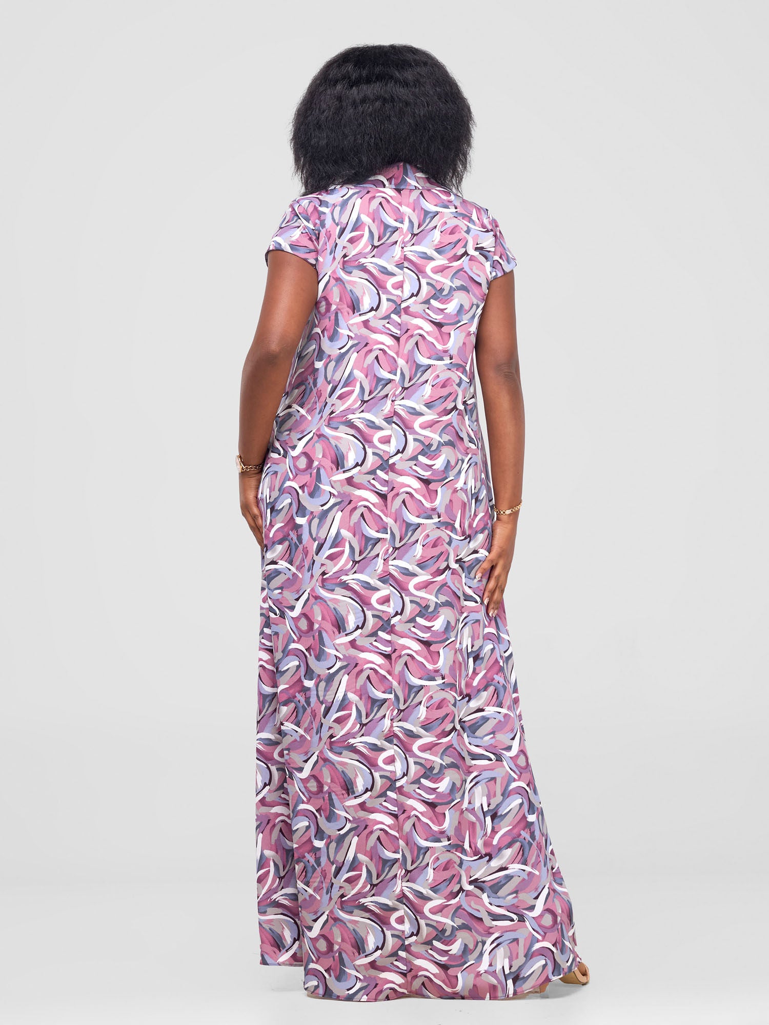 Vivo Zuri Cap Sleeved Maxi Dress - Purple / White Print