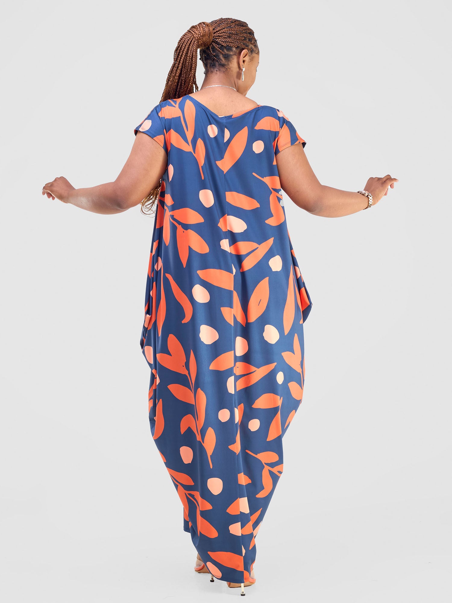 Vivo Fimi Drop Shoulder Maxi Dress - Navy Blue / Red Mbale Print