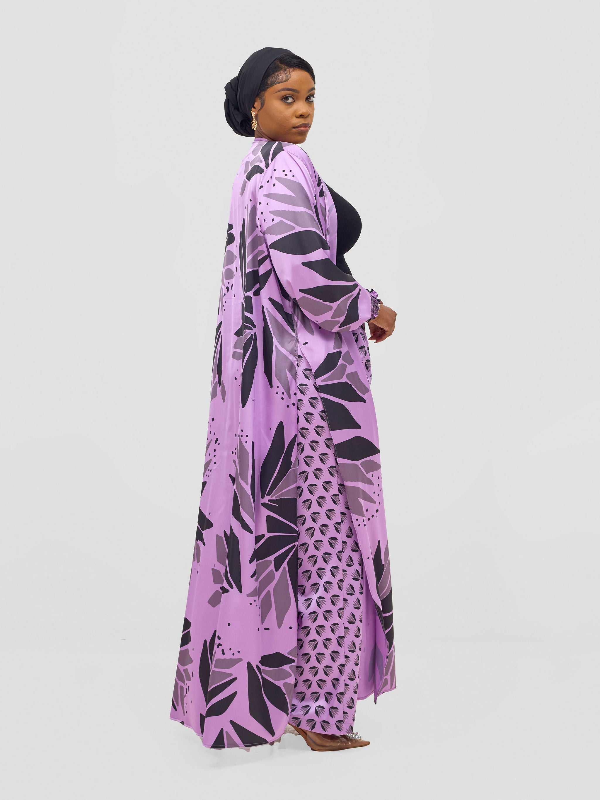 Vivo Ayah Kimono - Lilac / Black Tullu Print