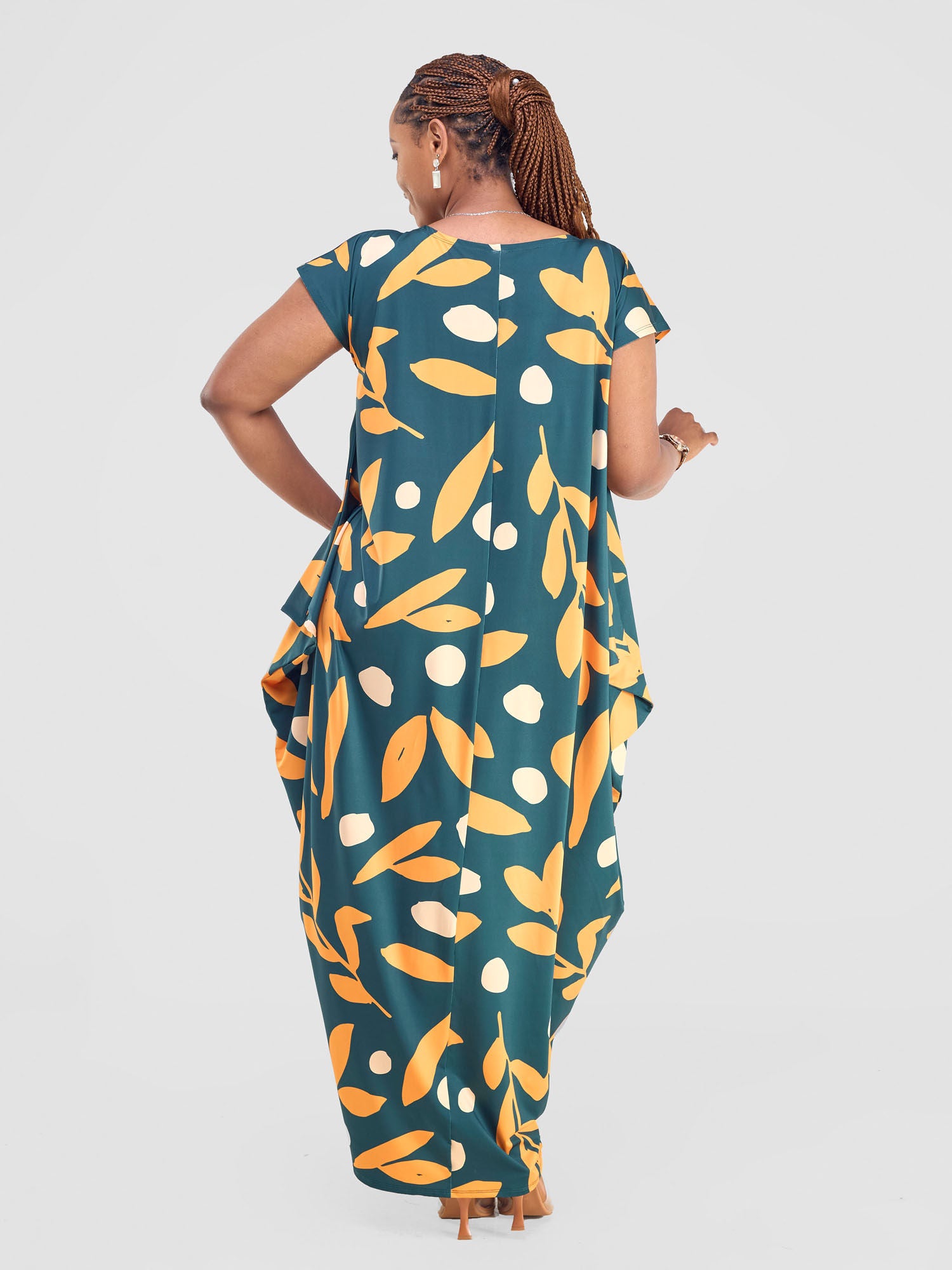 Vivo Fimi Drop Shoulder Maxi Dress - Dark Green / Orange Mbale Print