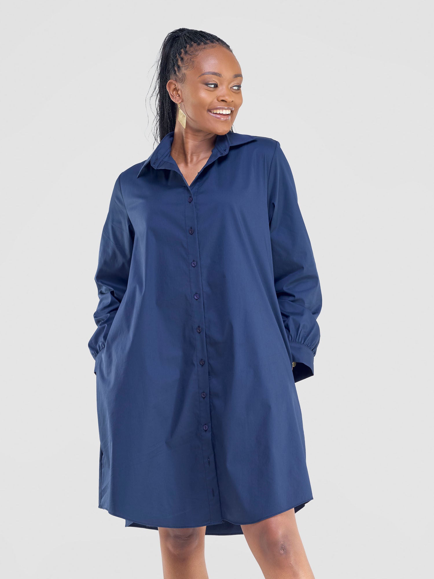 Safari Kaya Long Sleeve Shirt Dress - Navy