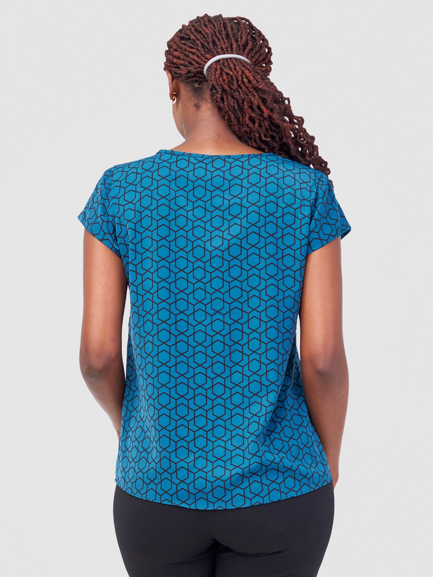 Vivo Basic Crepe Cap Sleeved Top - Legion Teal Duku Print