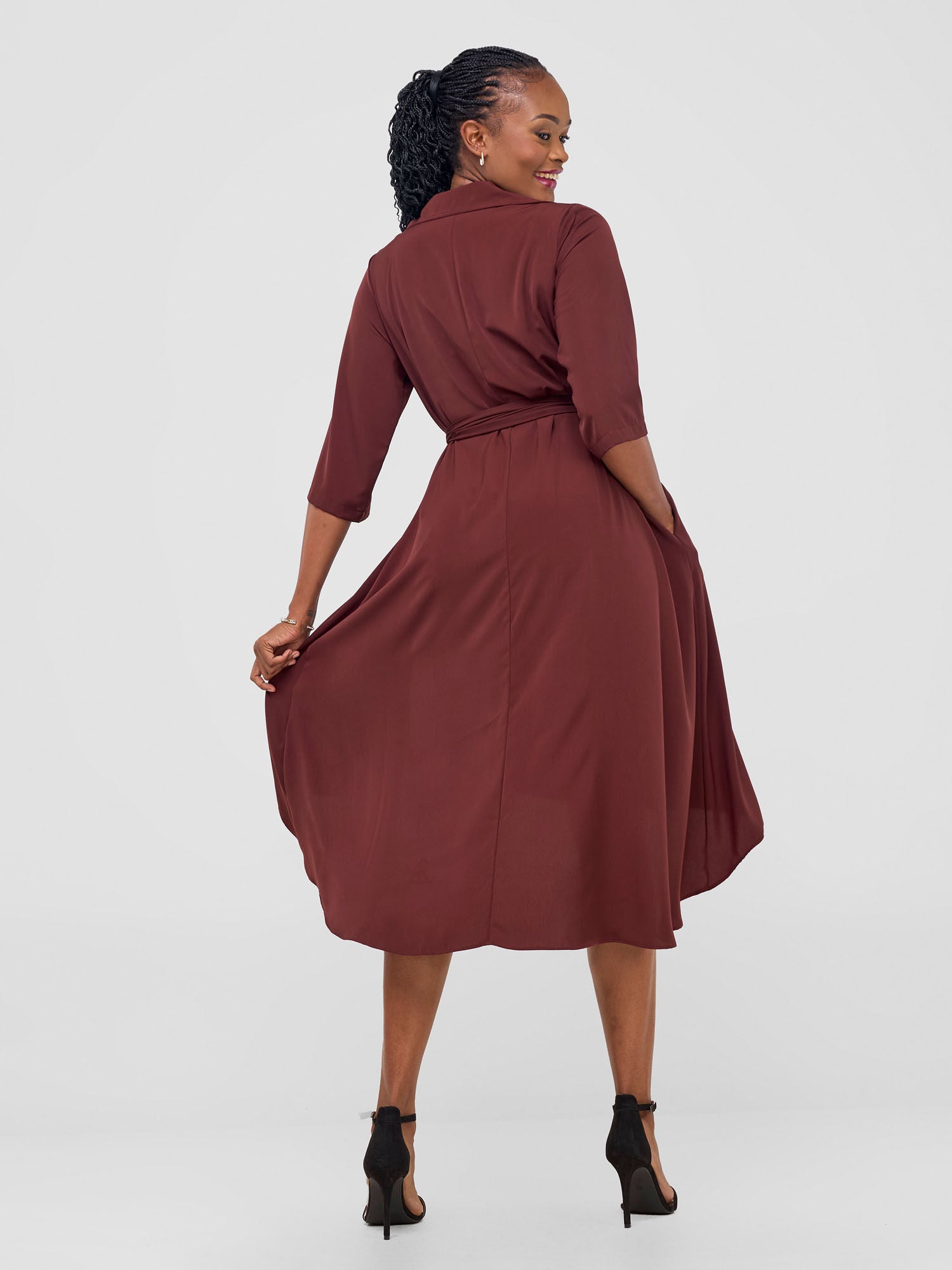 Vivo Yumi High Low Shirt Dress - Chocolate