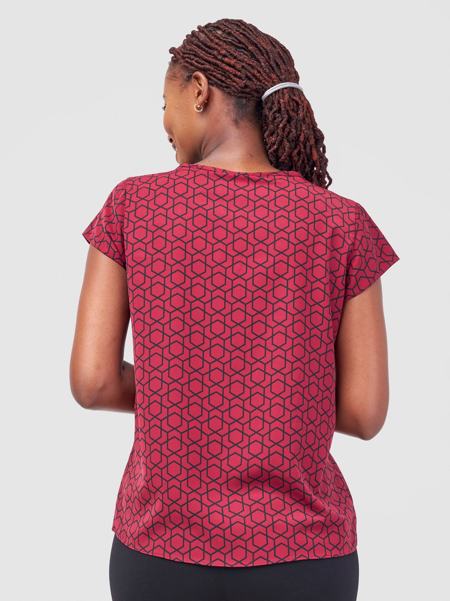 Vivo Basic Crepe Cap Sleeved Top - Maroon Duku Print