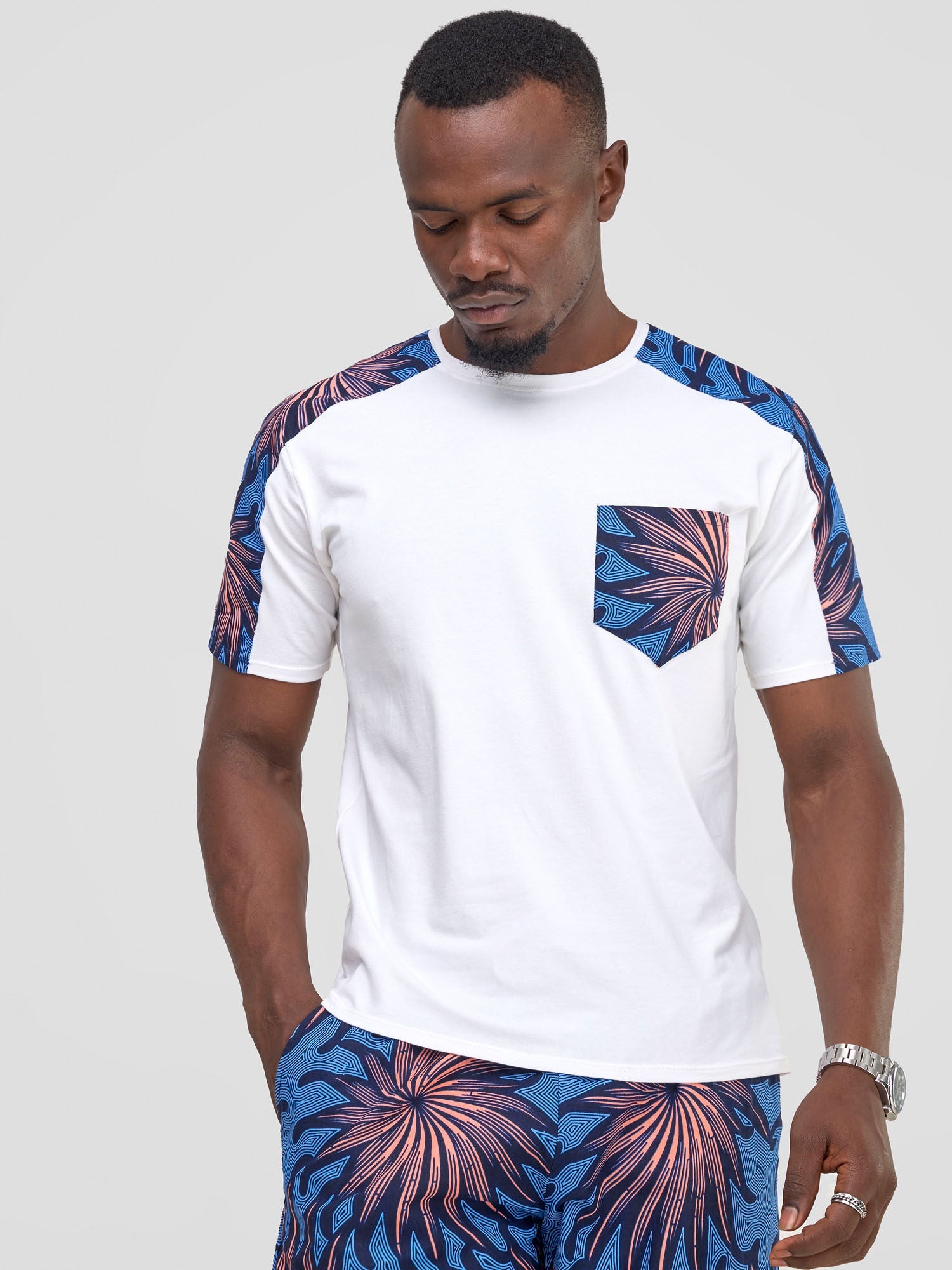 Safari Kitenge T-Shirt - White / Tana Print