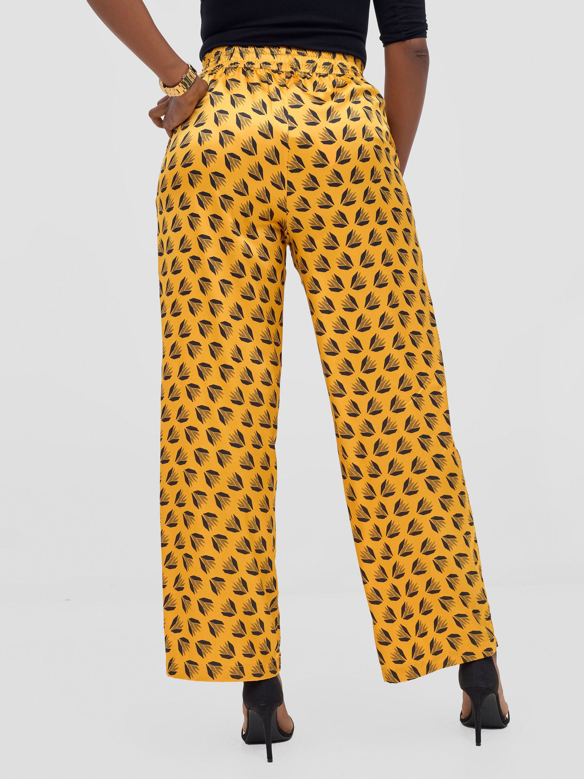 Vivo Ayah Satin Pants - Mustard / Black Ullu Print