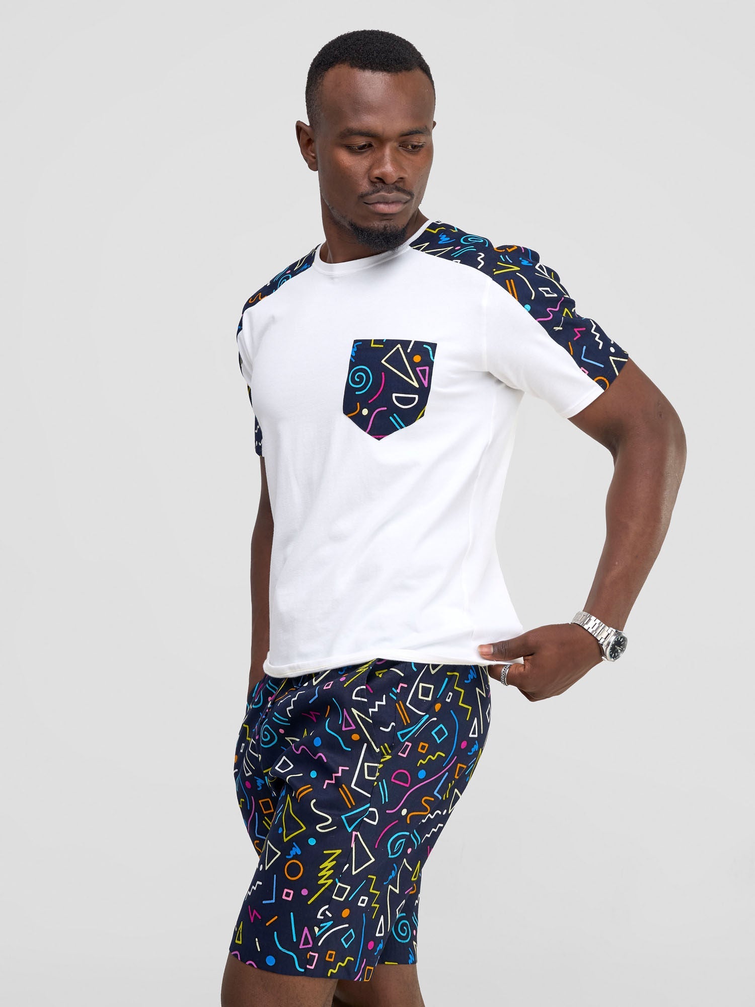 Safari Kitenge T-Shirt - White / Tari Print