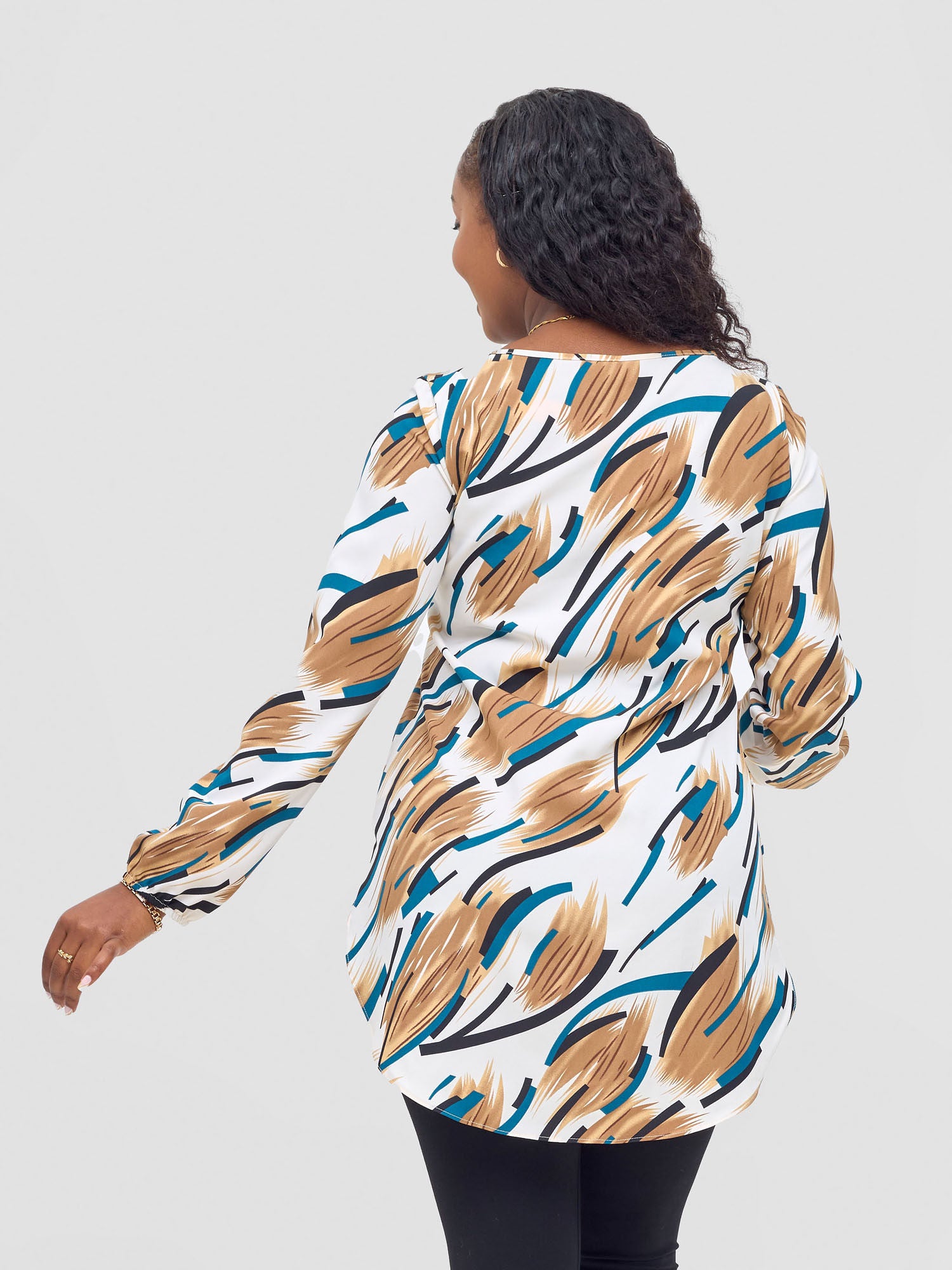 Vivo Basic Tsavo Scalloped Chiffon Top - Cream / Brown Liwi Print