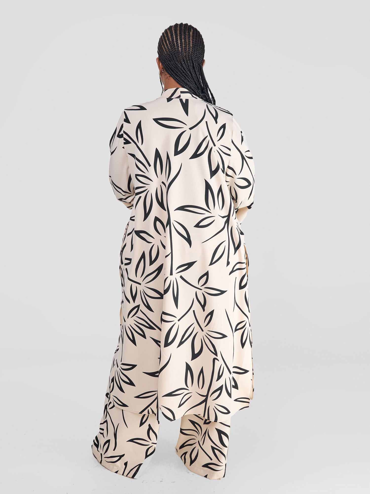 Vivo Situ Side Slit Midi Kimono - Beige / Black Weni Print