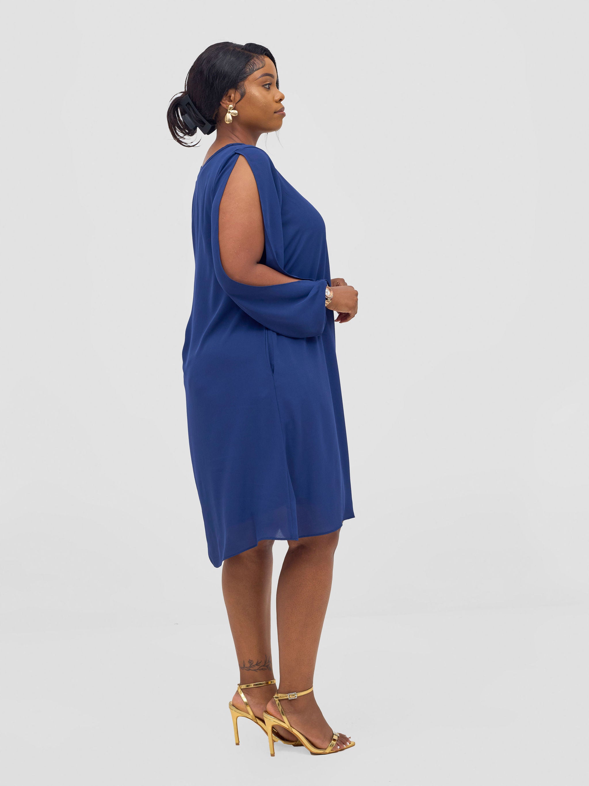Vivo Lamu Knee Length Chiffon Dress - Navy
