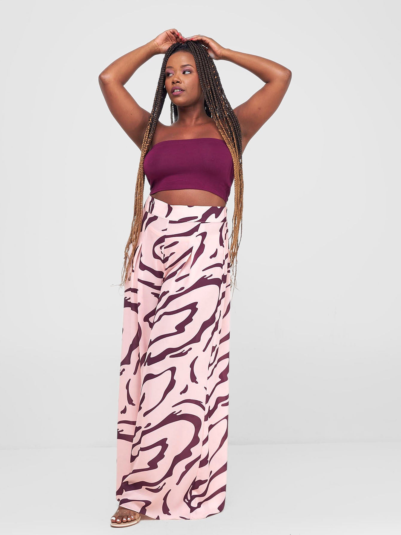 Zoya Shani Pleated Pants - Burgundy / Peach Sani Print