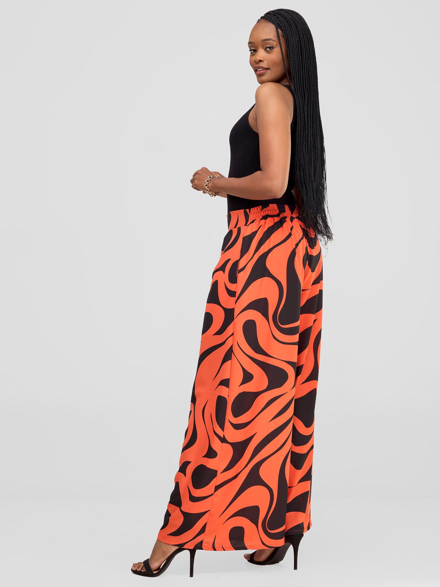 Vivo X Essence Asha Wide Leg Pants With Short Lining - Orange / Black Manda Print