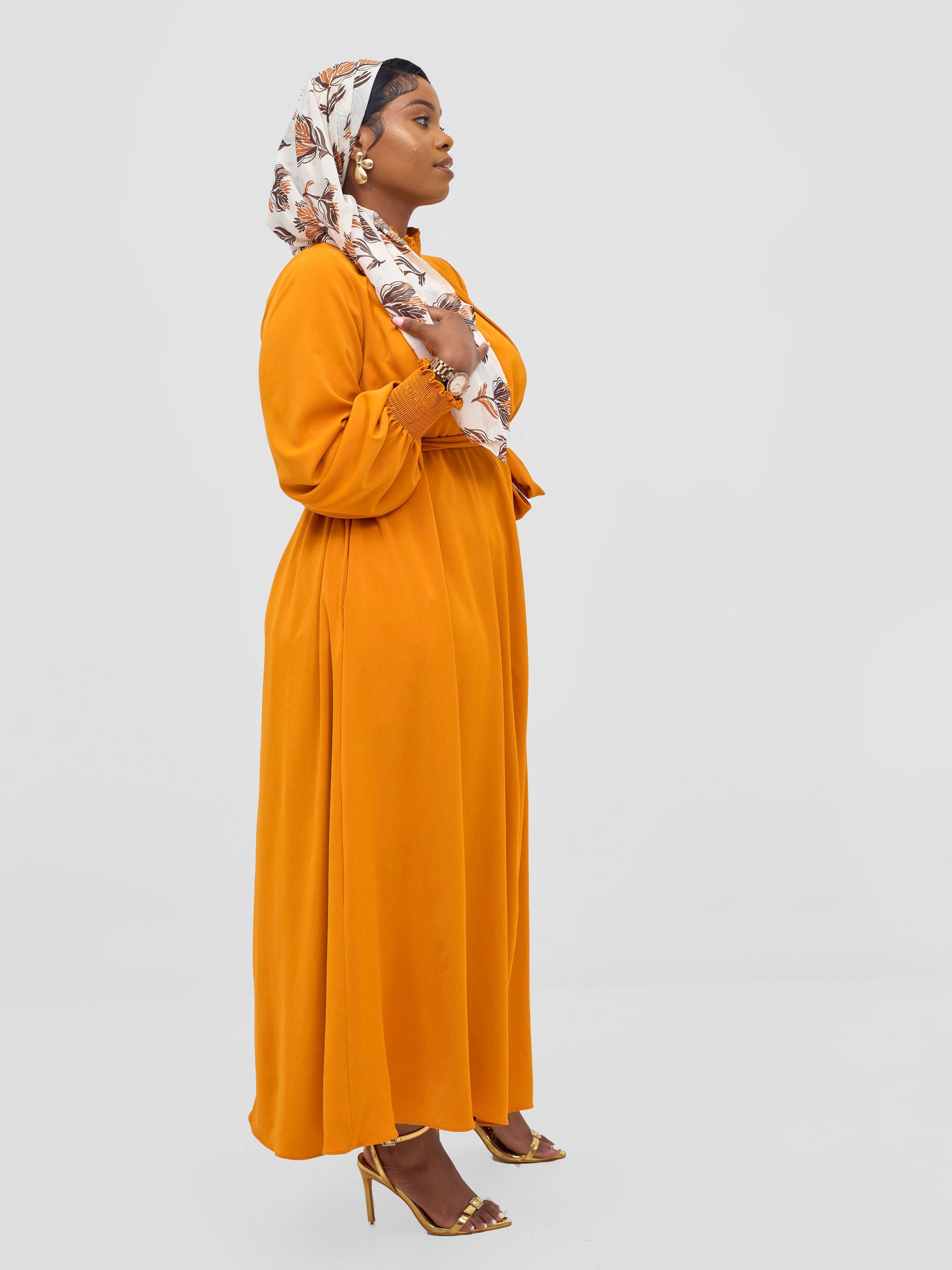 Vivo Ayah Shirred Neck Tent Maxi Dress - Mustard