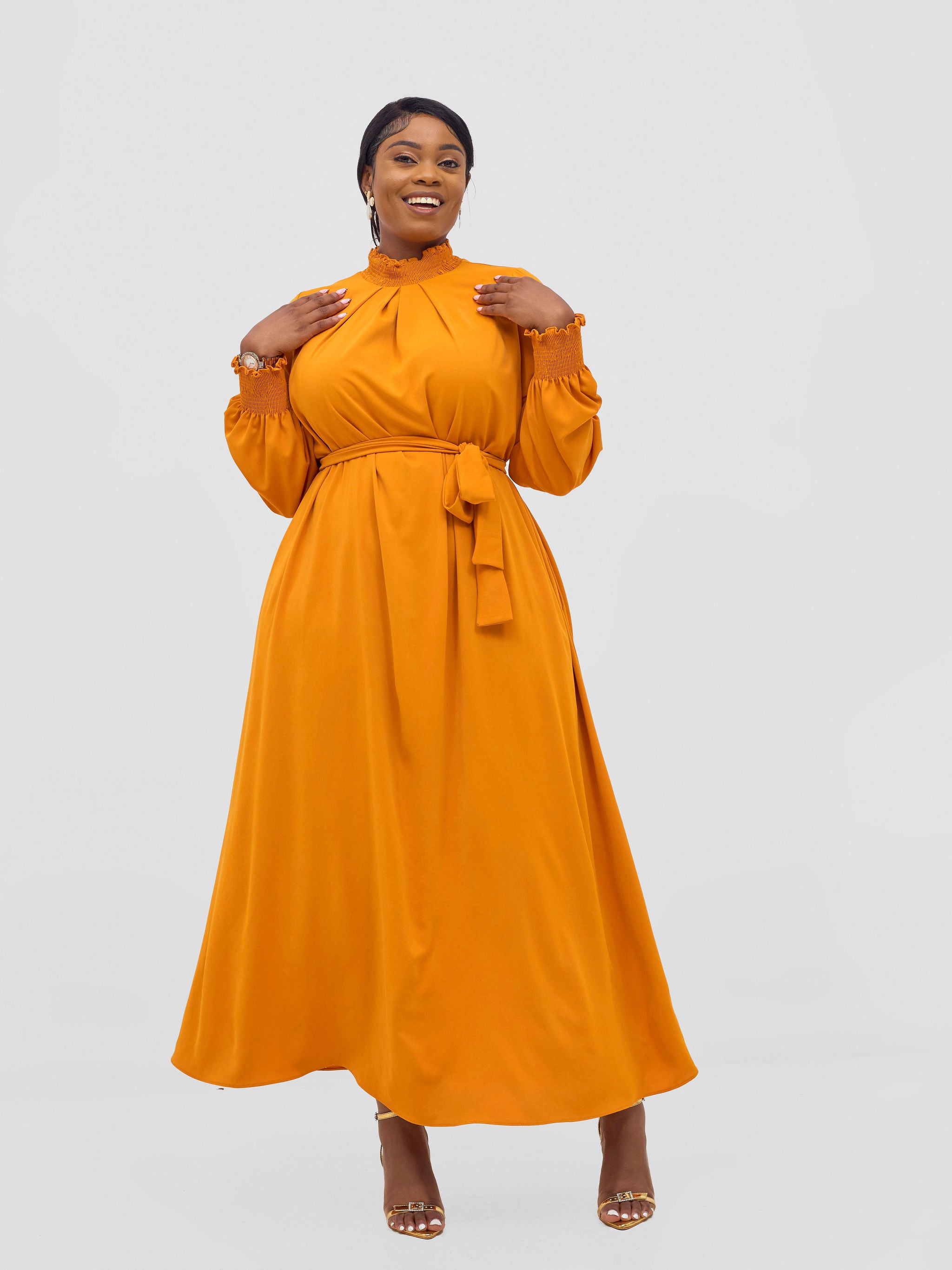 Vivo Ayah Shirred Neck Tent Maxi Dress - Mustard