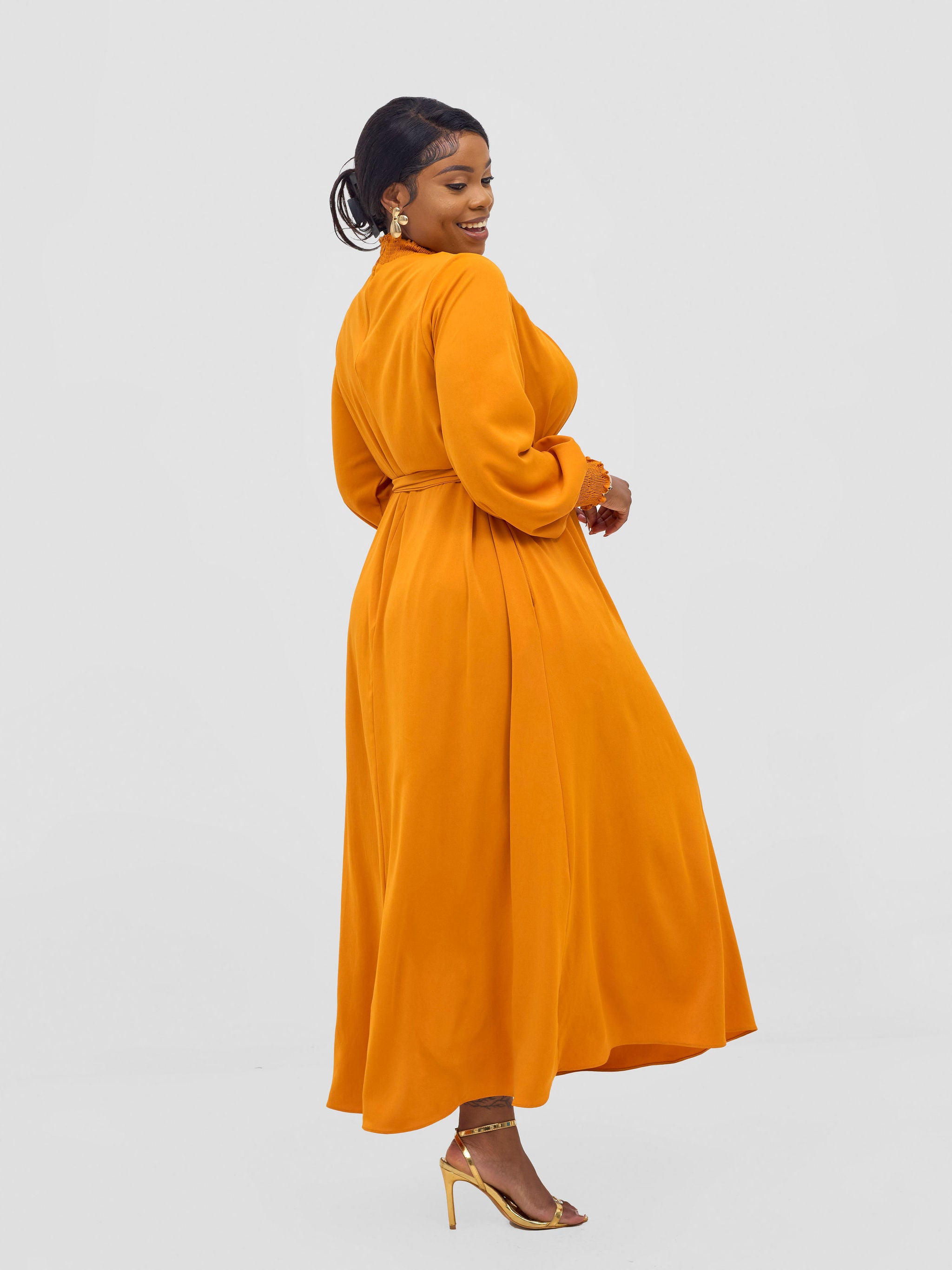 Vivo Ayah Shirred Neck Tent Maxi Dress - Mustard