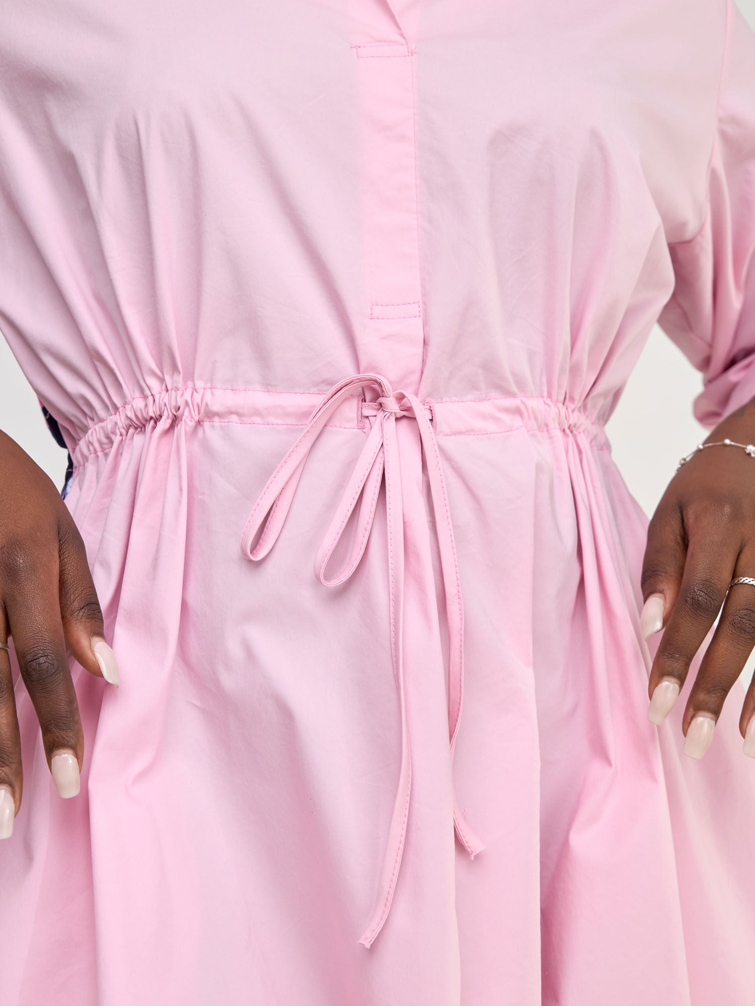 Safari Lira Drawstring Knee Length Dress - Pink + Pink / Purple Print