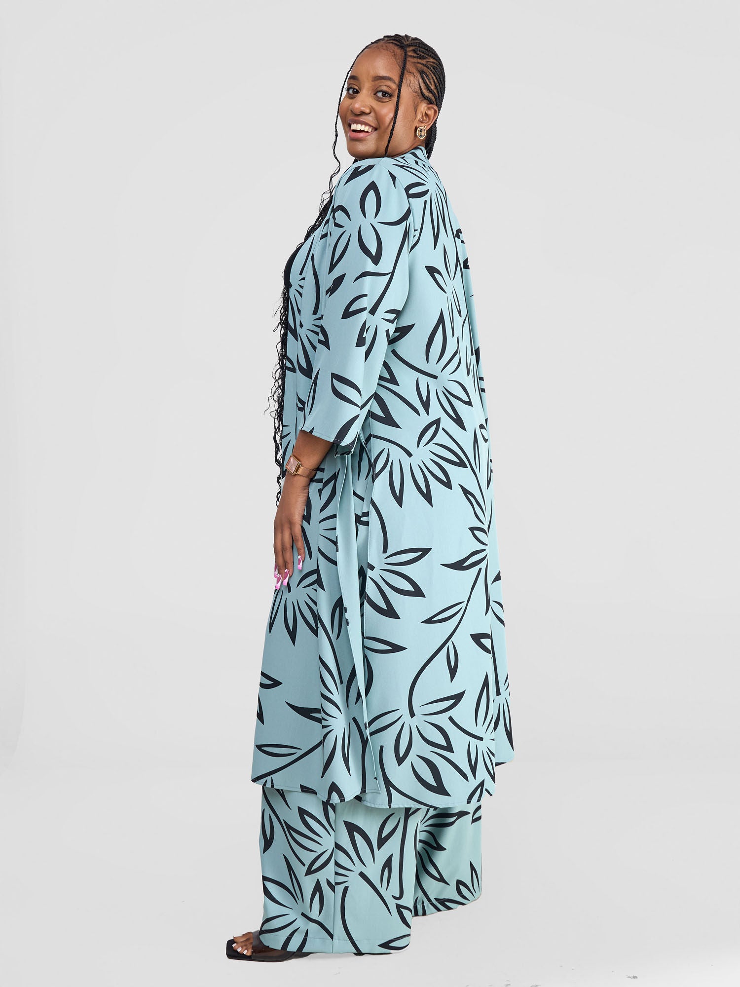 Vivo Situ Side Slit Midi Kimono - Mint / Black Weni Print