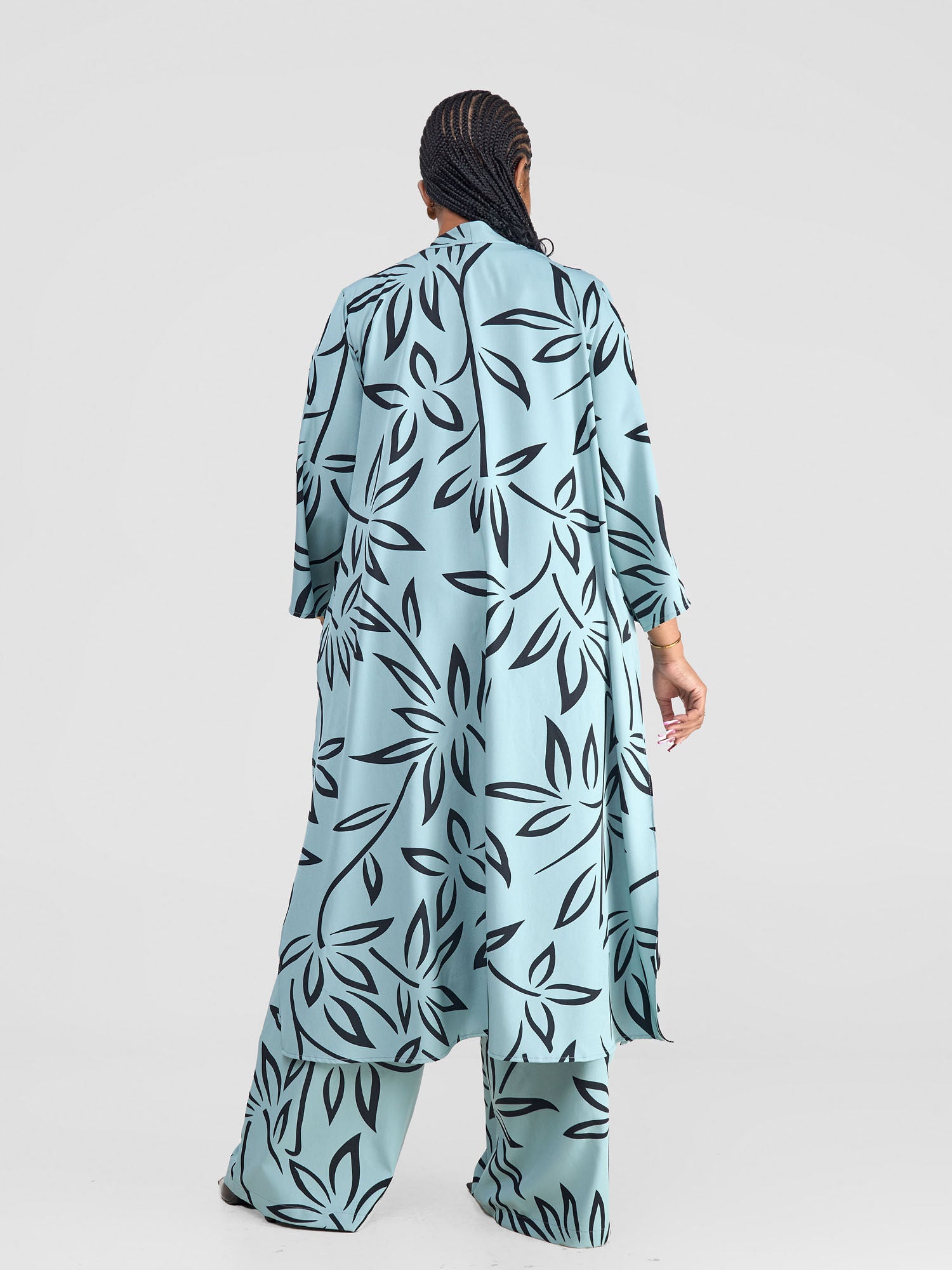 Vivo Situ Side Slit Midi Kimono - Mint / Black Weni Print