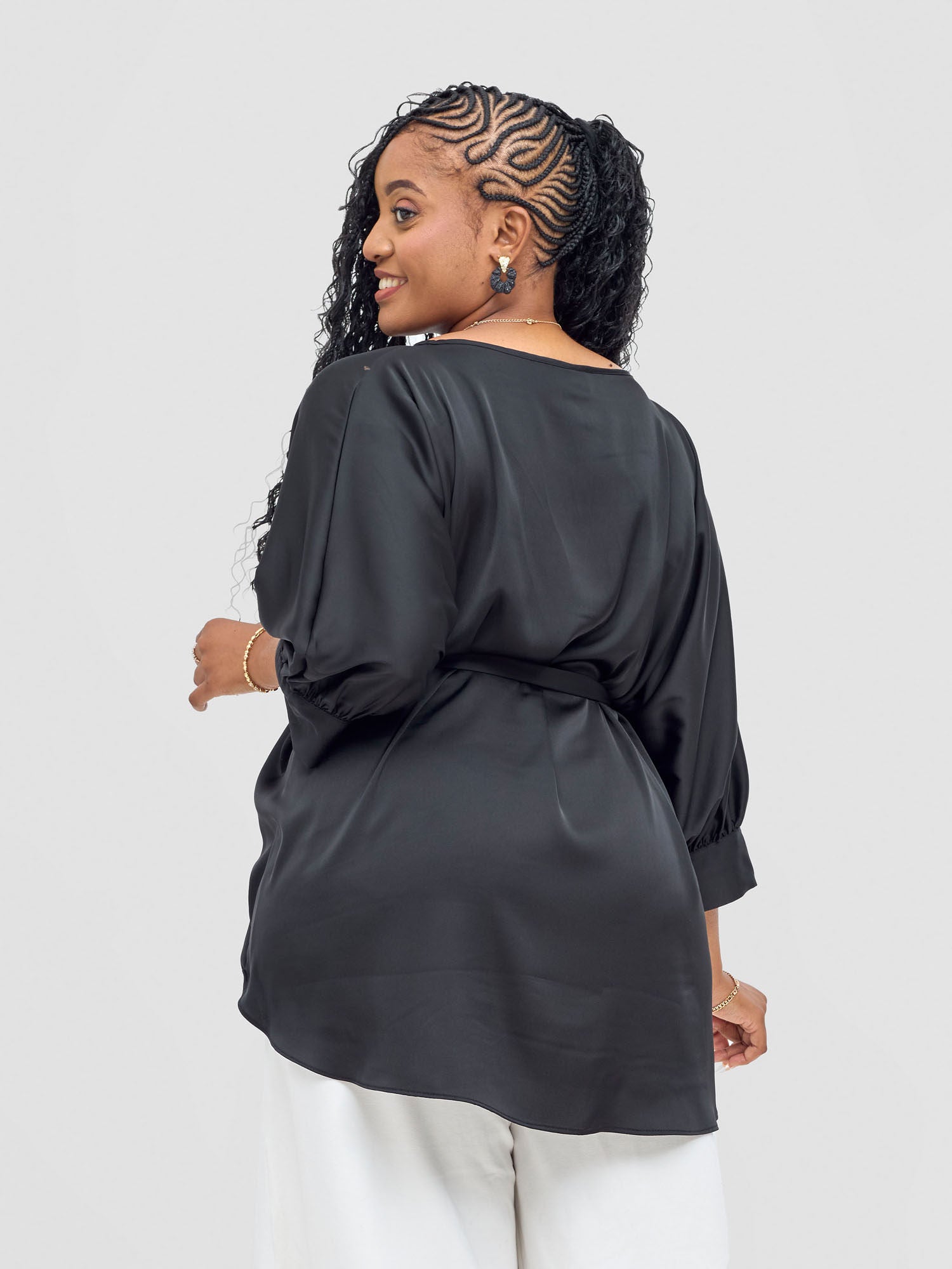 Vivo Fara Dolman Cuff Satin Top - Black