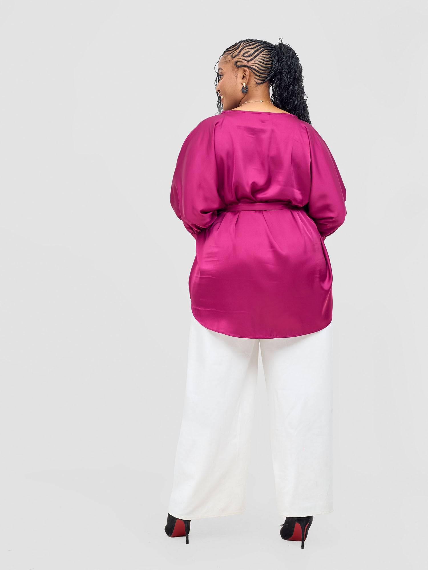 Vivo Fara Dolman Cuff Satin Top - Burgundy