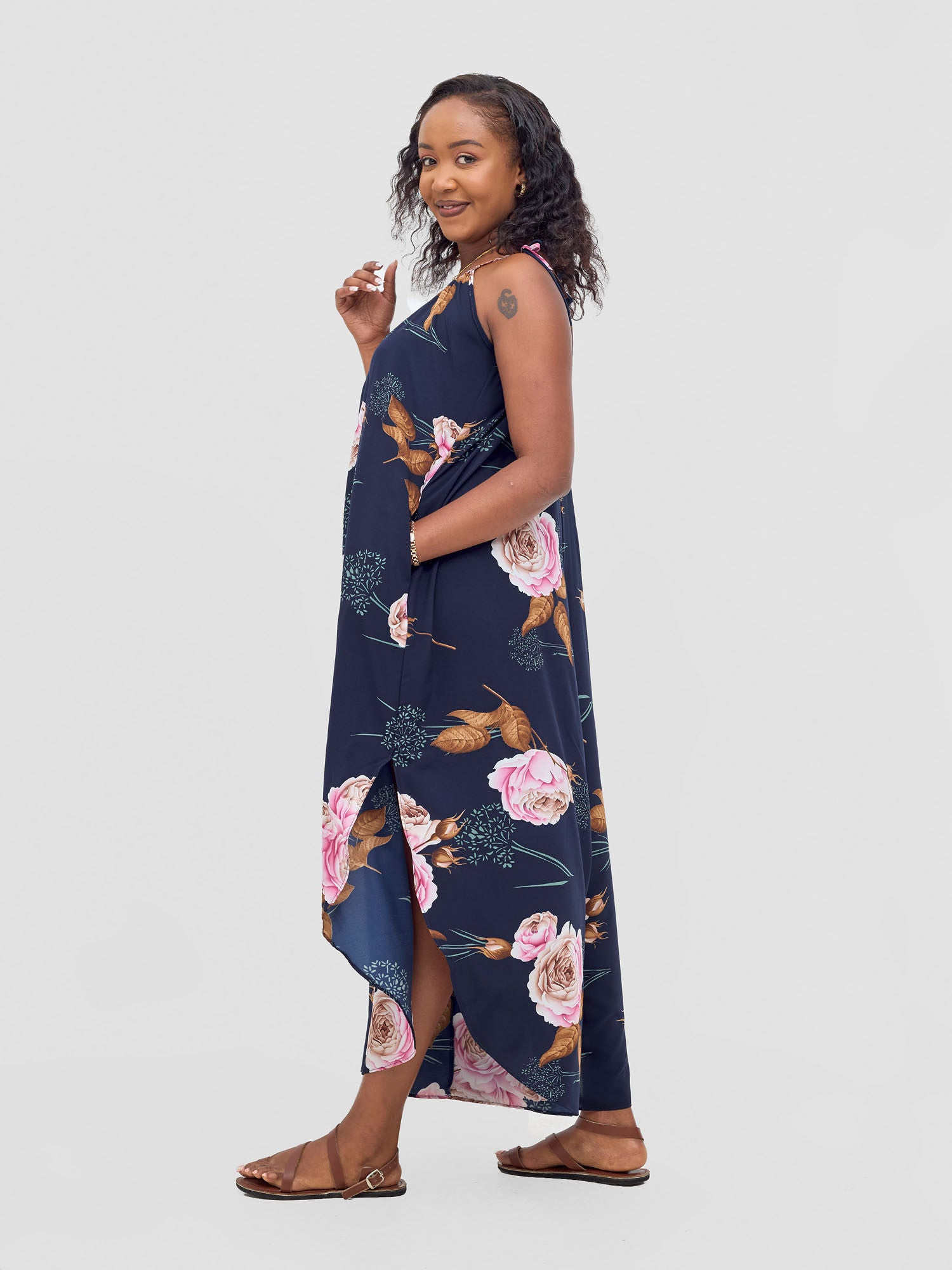 Vivo Maisha Strappy Culotte Jumpsuit - Navy Flower Print