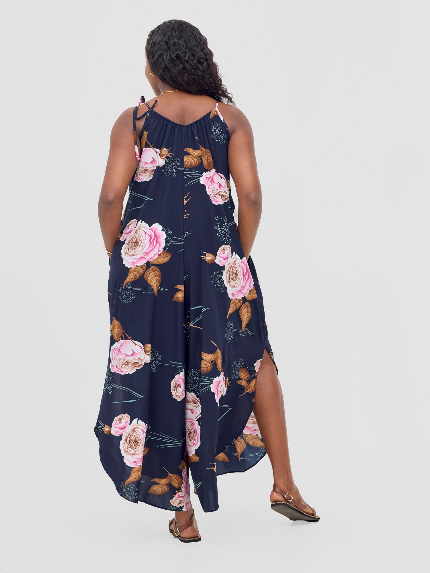 Vivo Maisha Strappy Culotte Jumpsuit - Navy Flower Print