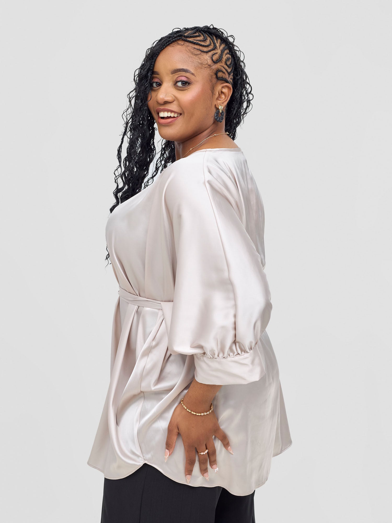 Vivo Fara Dolman Cuff Satin Top - Mole Dusty