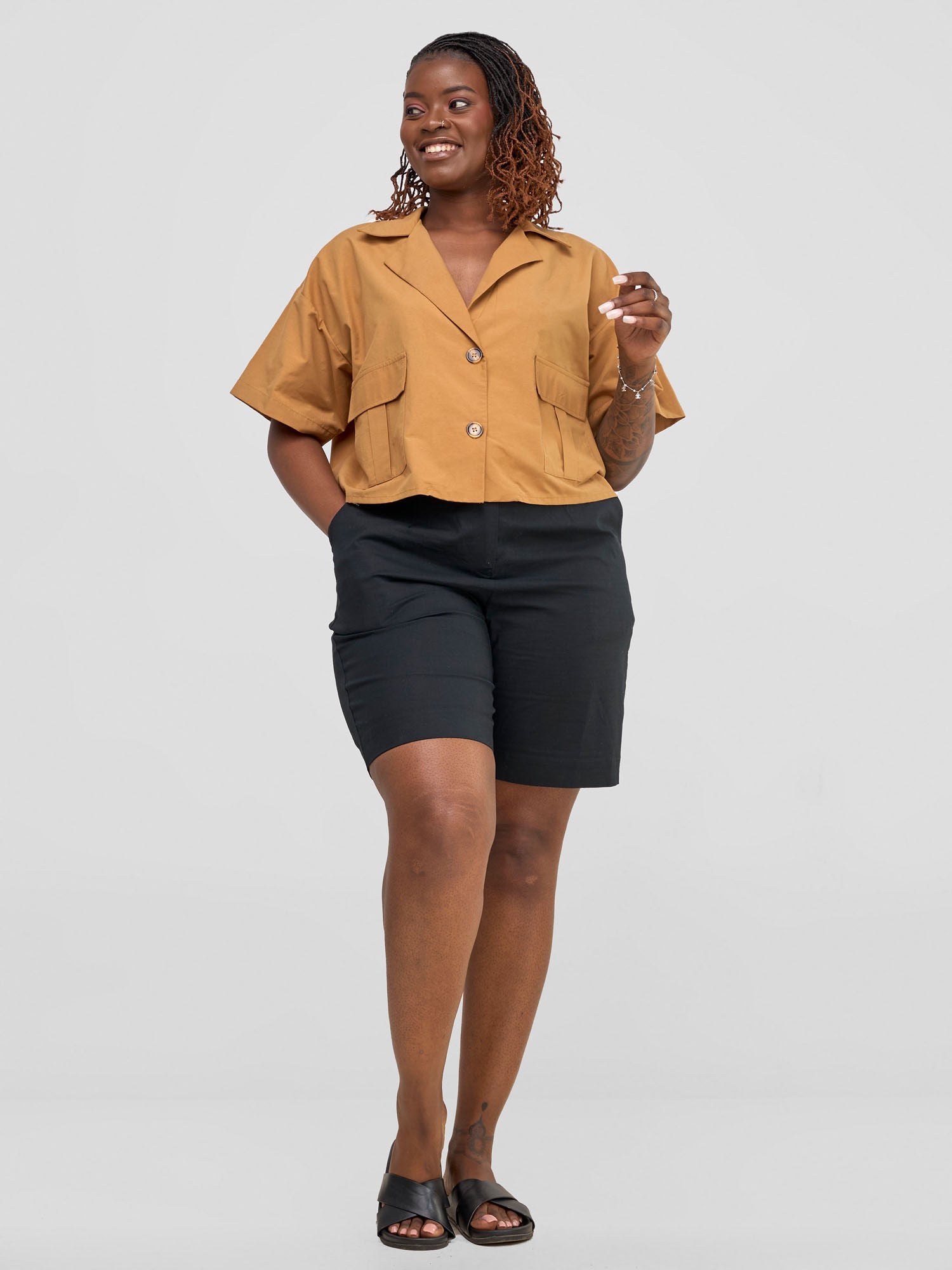 Safari Bush Cropped Short Sleeve Shacket - Gold