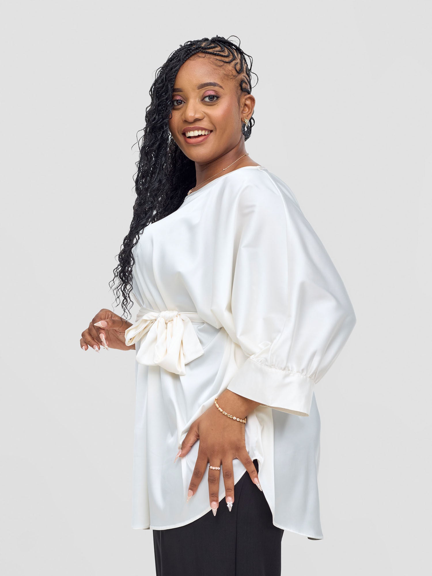 Vivo Fara Dolman Cuff Satin Top - White