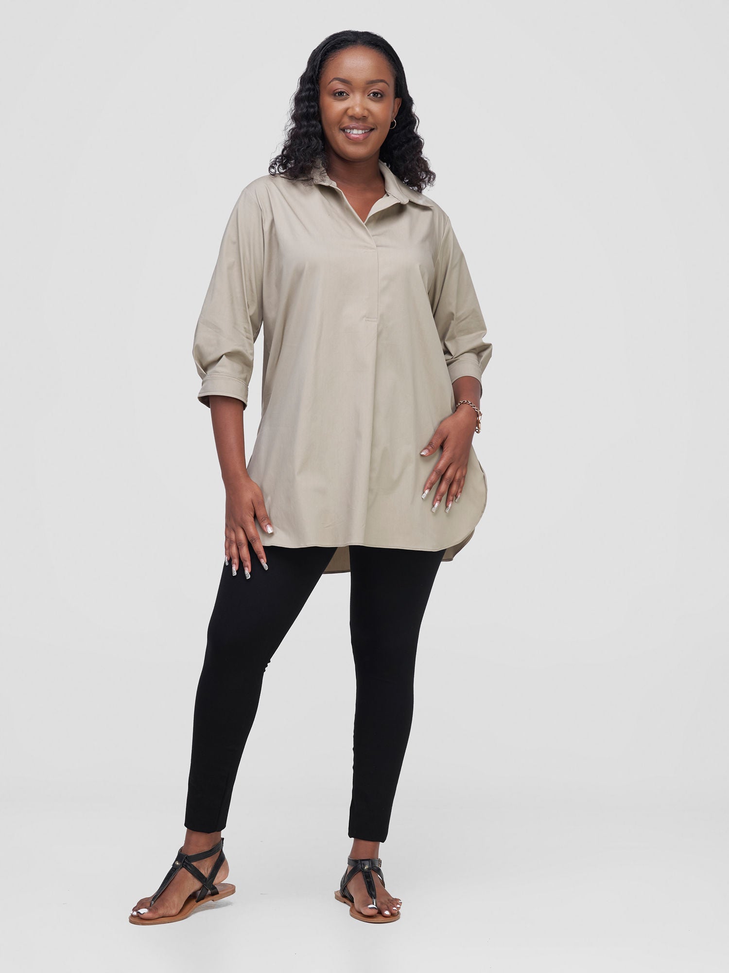 Safari Huru 3/4 Sleeved Loose Top - Taupe