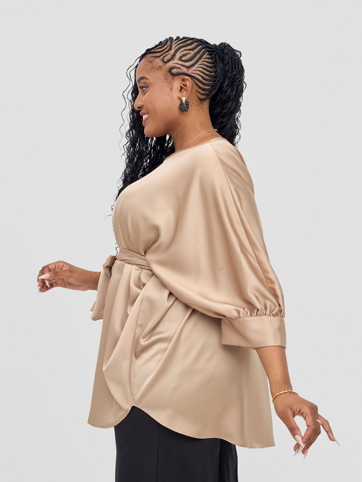 Vivo Fara Dolman Cuff Satin Top - Sand