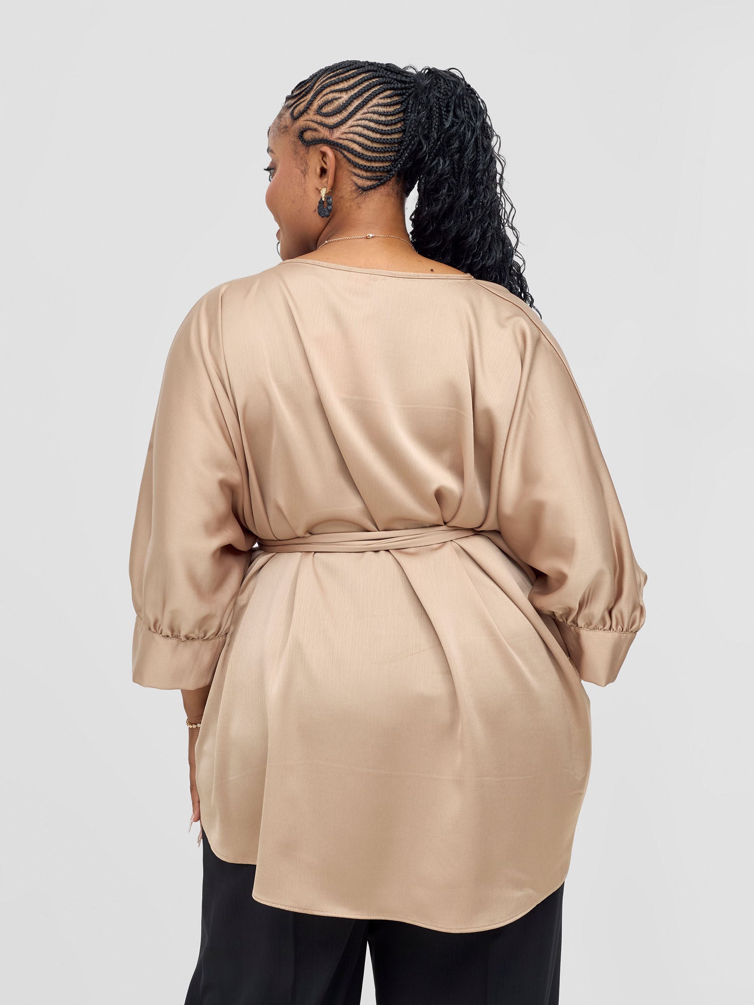 Vivo Fara Dolman Cuff Satin Top - Sand