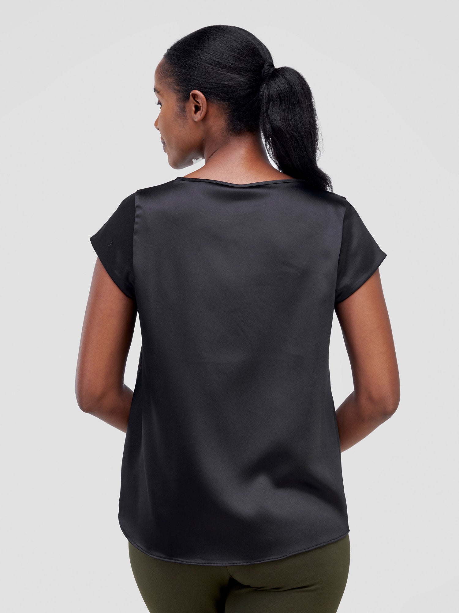 Vivo Basic Satin Cap Sleeve Top - Black