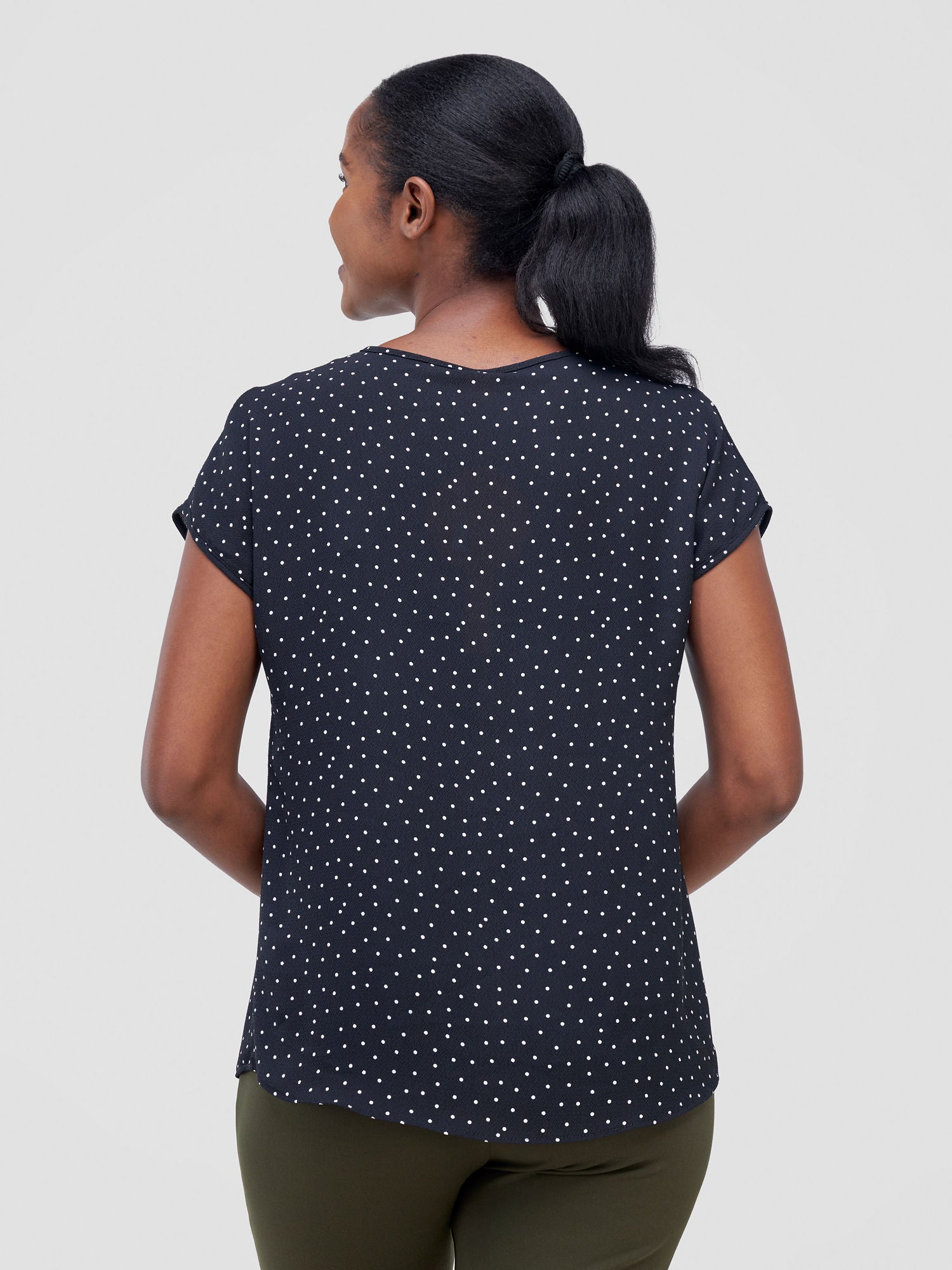 Vivo Basic Chiffon Dropped Shoulder Top - Black / White Polka Dot Print