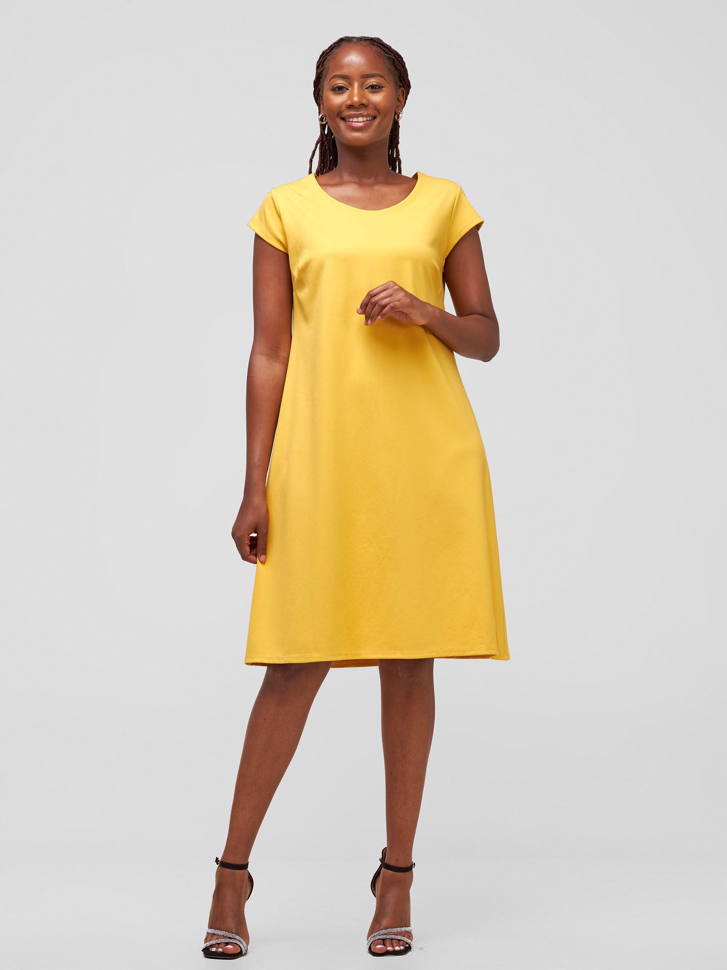 Vivo Chalbi Cap Sleeve A-Line Dress - Mustard