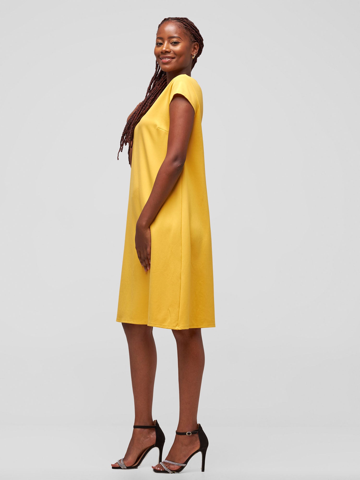 Vivo Chalbi Cap Sleeve A-Line Dress - Mustard