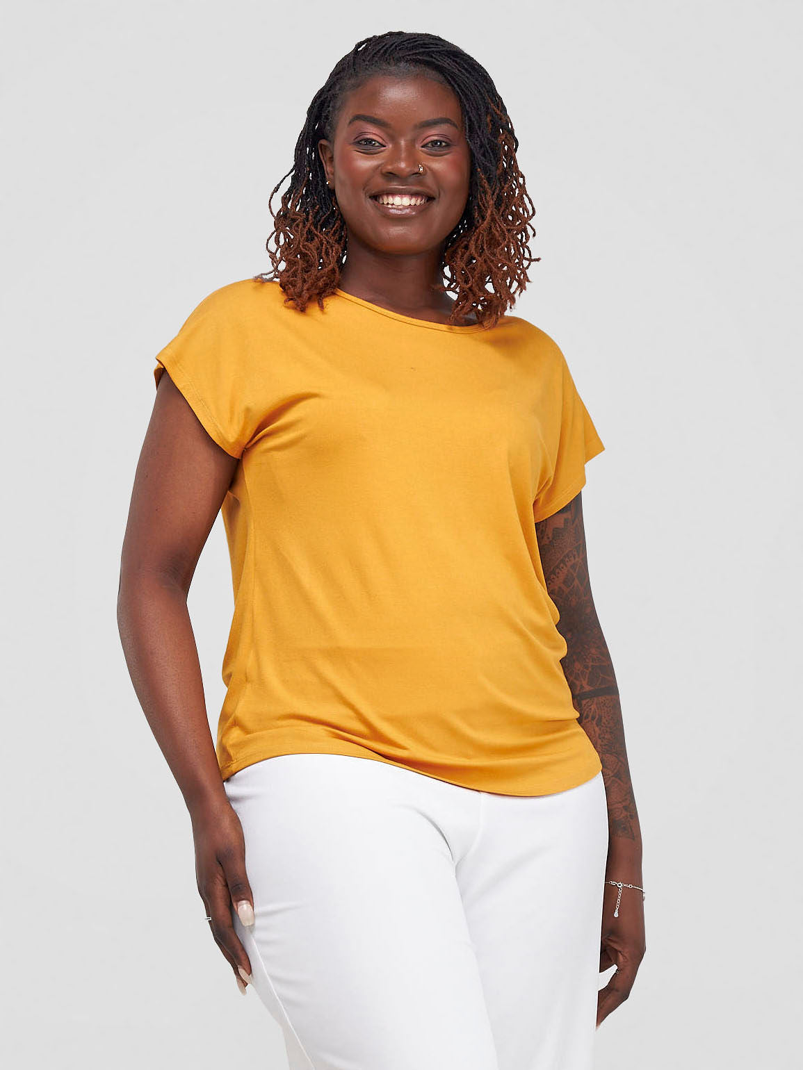 Vivo Basic Drop Shoulder Top - Mustard