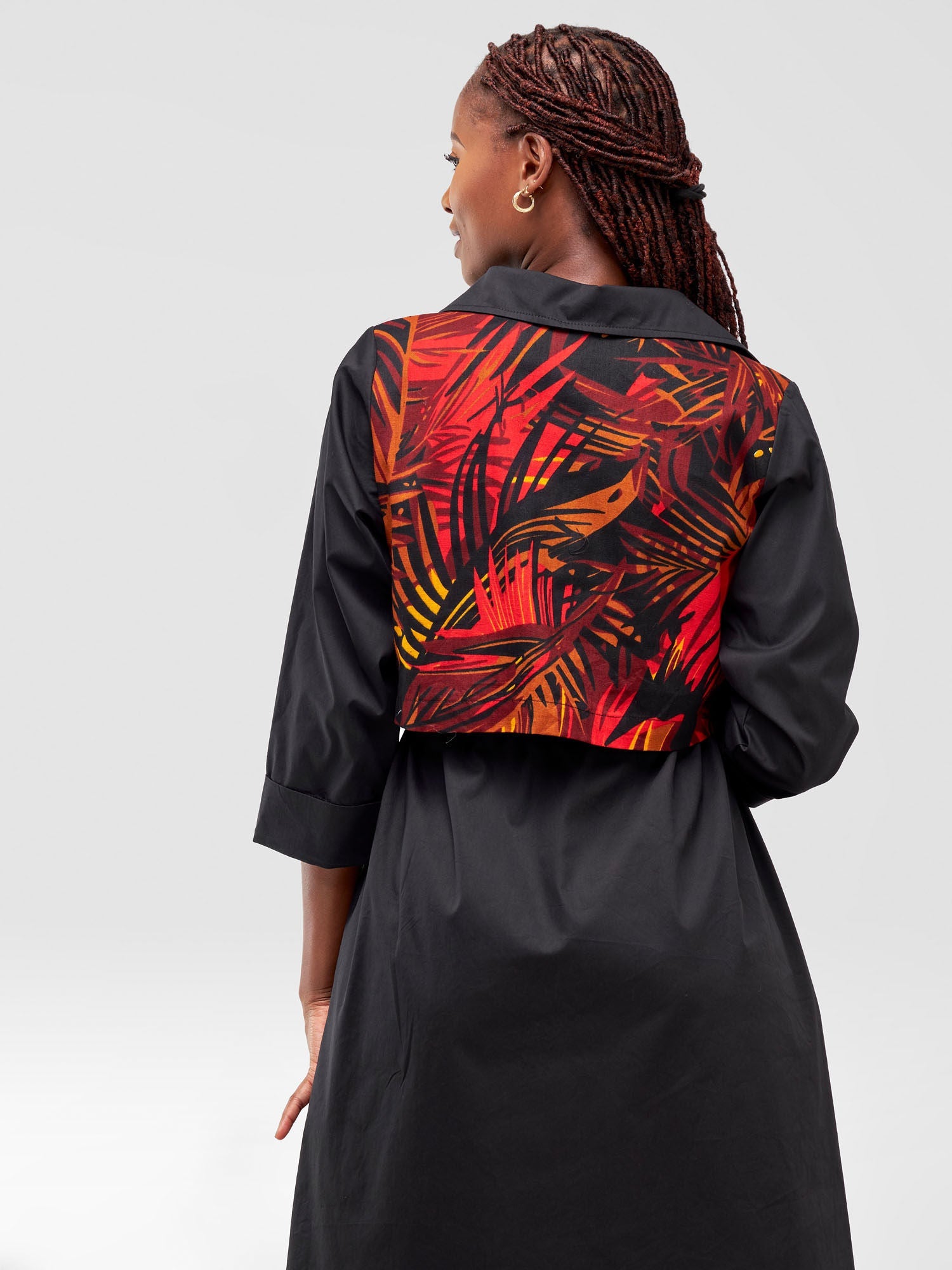 Safari Lira Drawstring Knee Length Dress - Black + Red Print