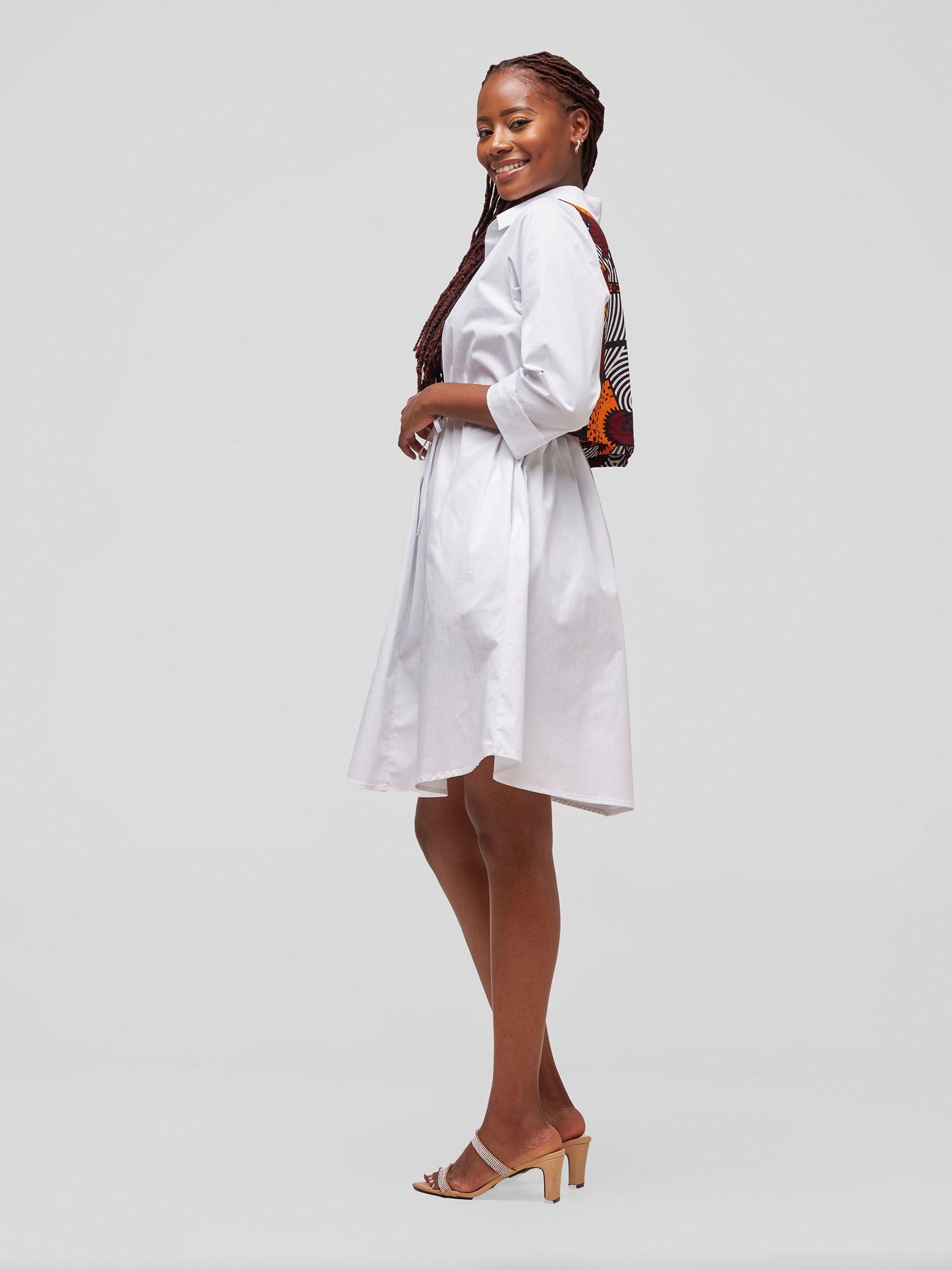Safari Lira Drawstring Knee Length Dress - White