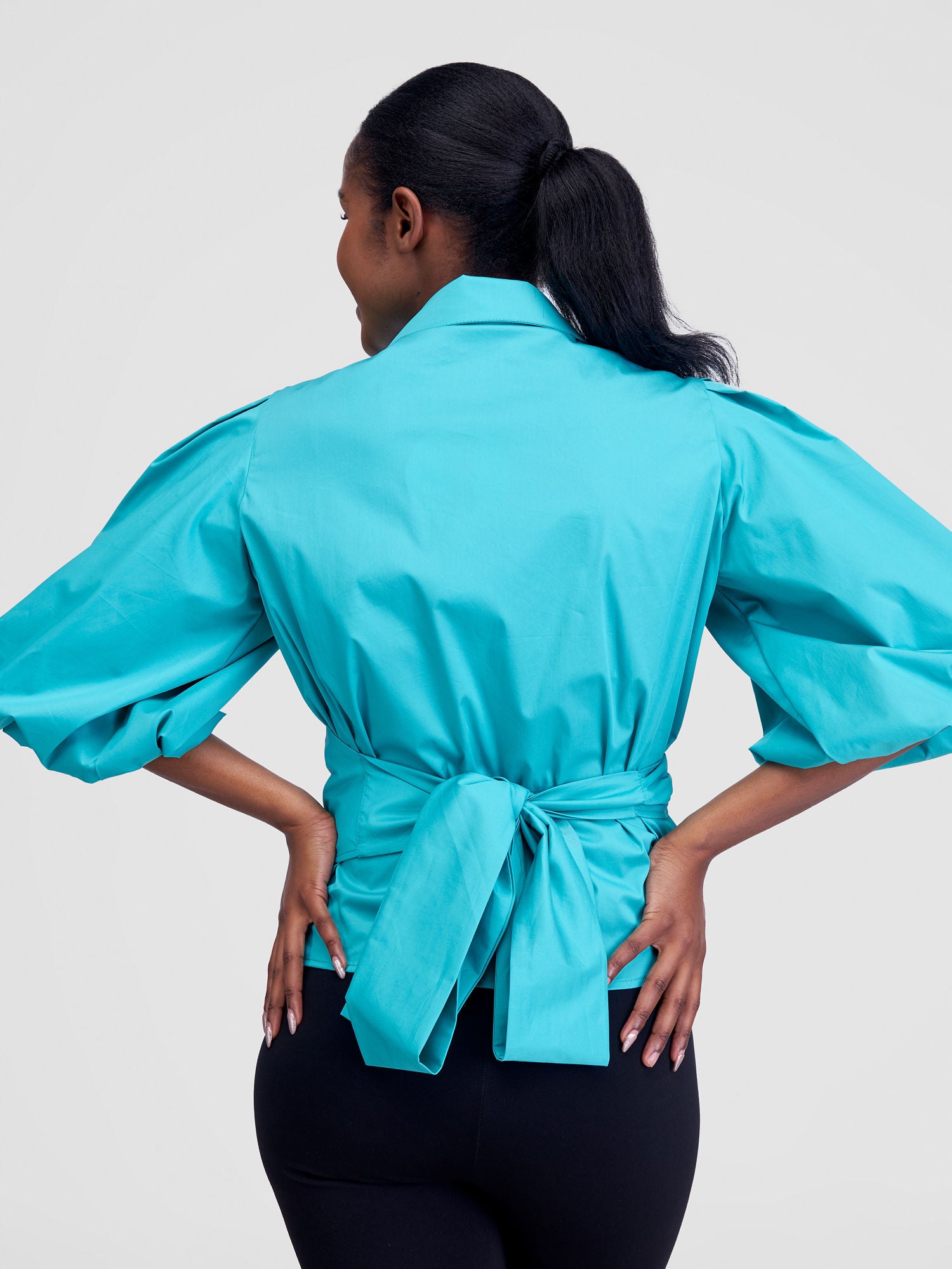 Safari Mali 3/4 Bishop Sleeve  Tie Top - Sea Green